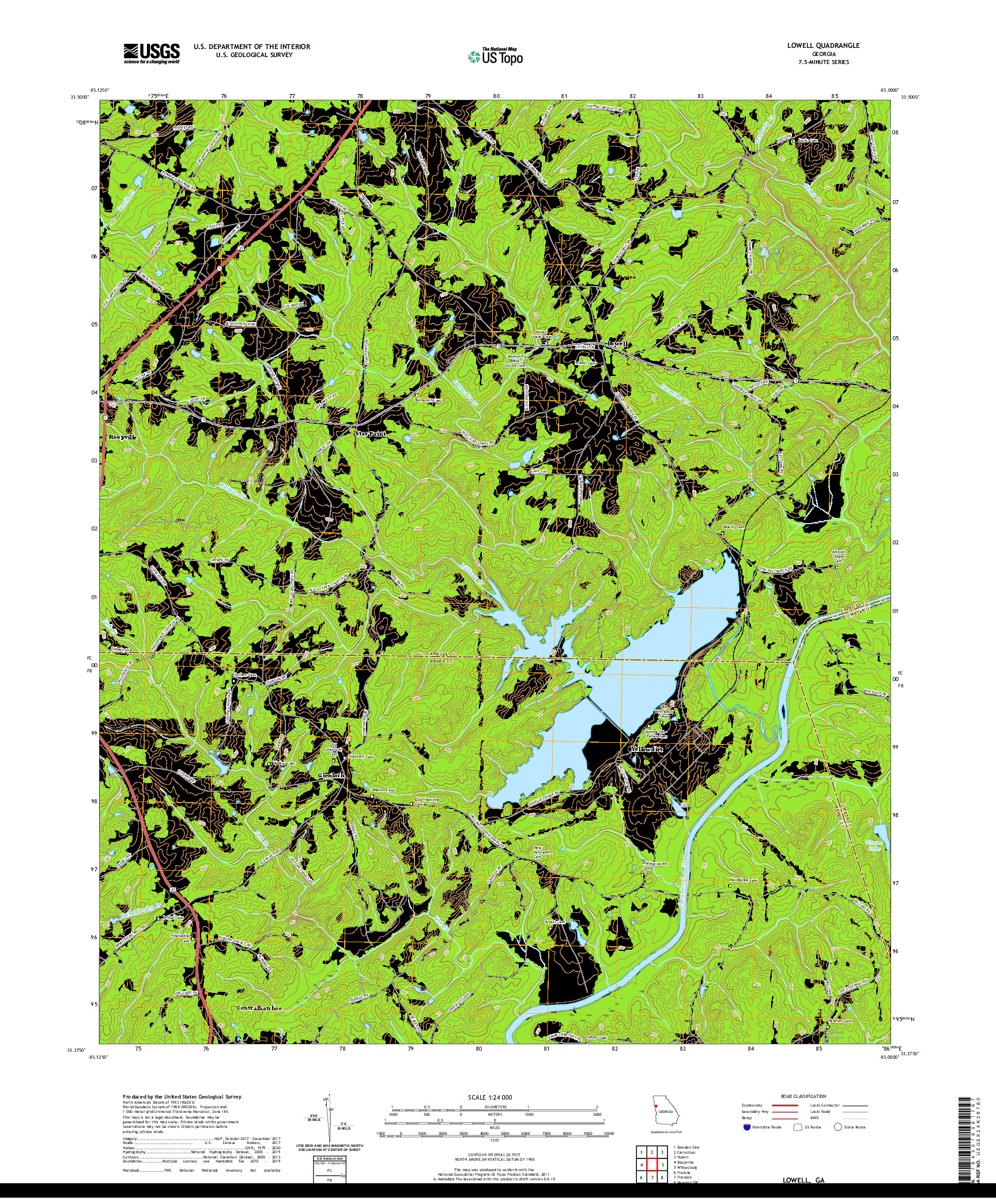 USGS US TOPO 7.5-MINUTE MAP FOR LOWELL, GA 2020