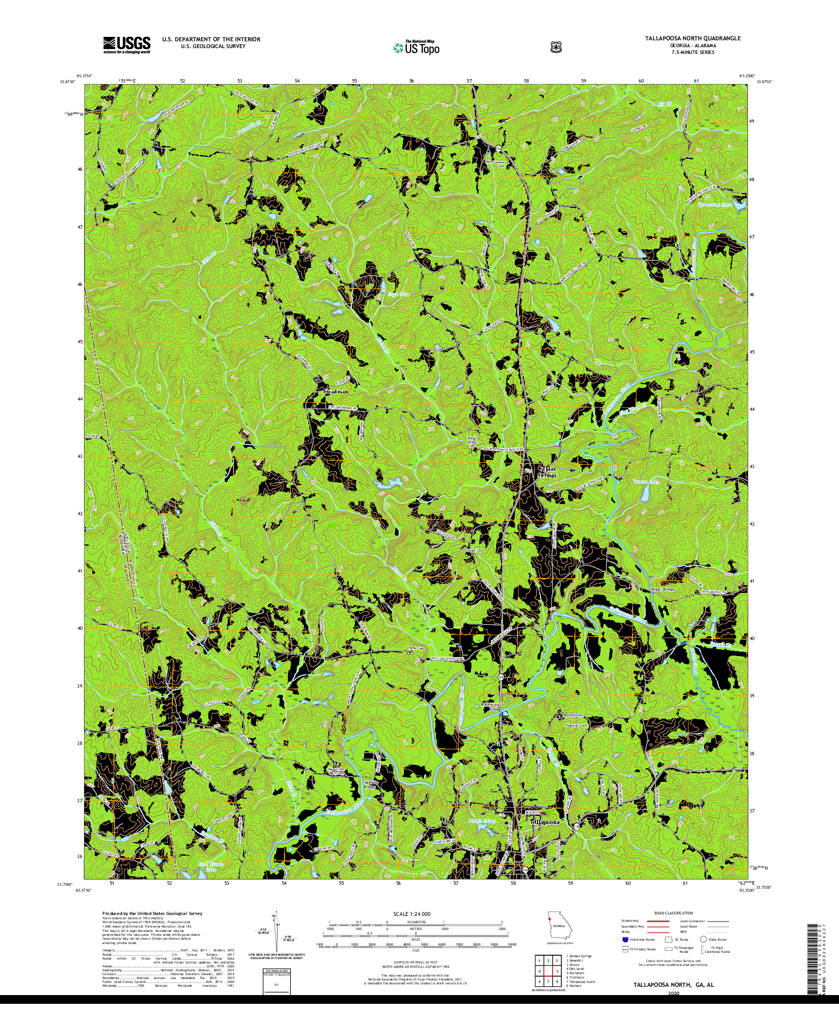 USGS US TOPO 7.5-MINUTE MAP FOR TALLAPOOSA NORTH, GA,AL 2020