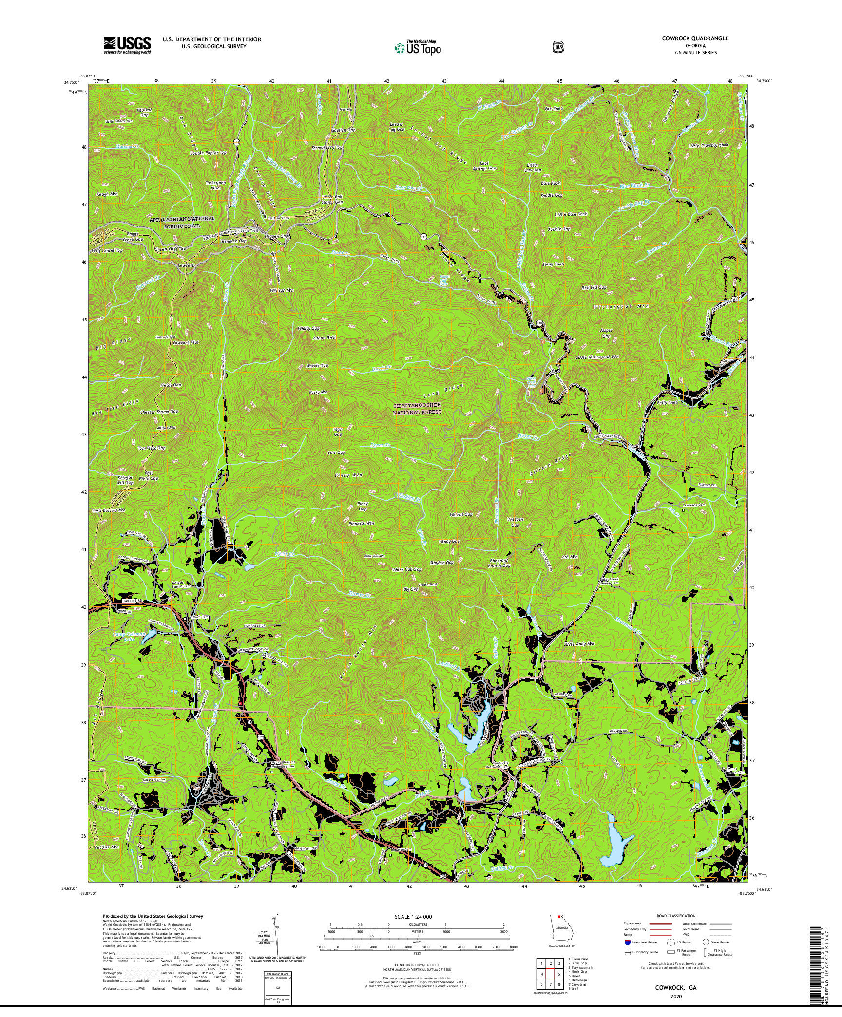 USGS US TOPO 7.5-MINUTE MAP FOR COWROCK, GA 2020