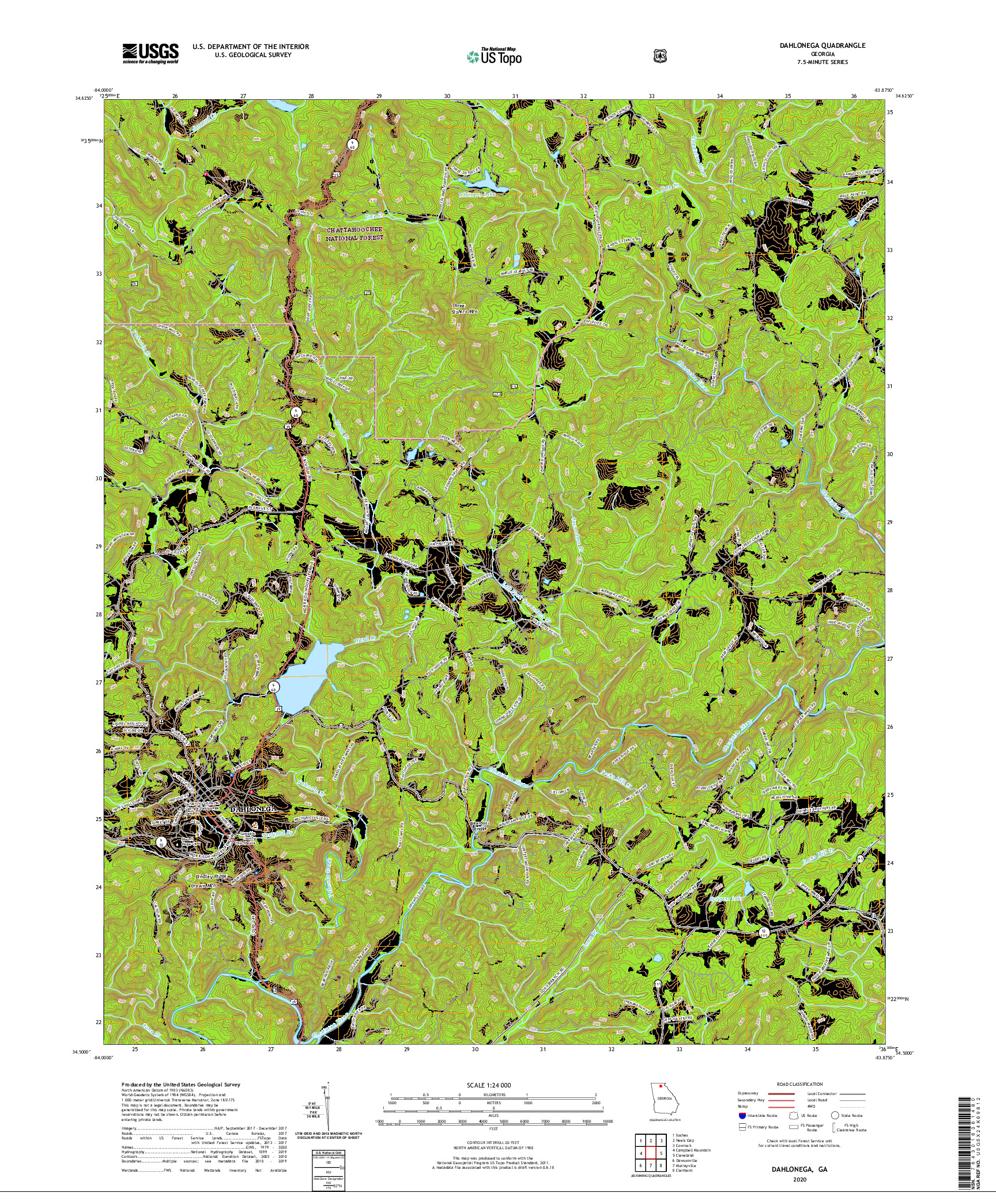 USGS US TOPO 7.5-MINUTE MAP FOR DAHLONEGA, GA 2020