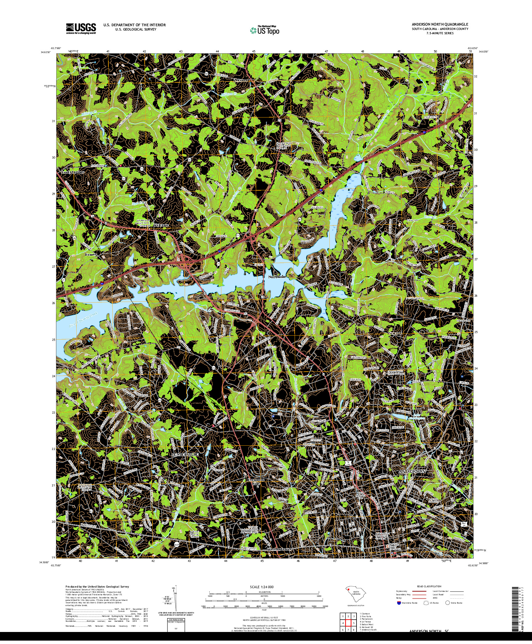 USGS US TOPO 7.5-MINUTE MAP FOR ANDERSON NORTH, SC 2020