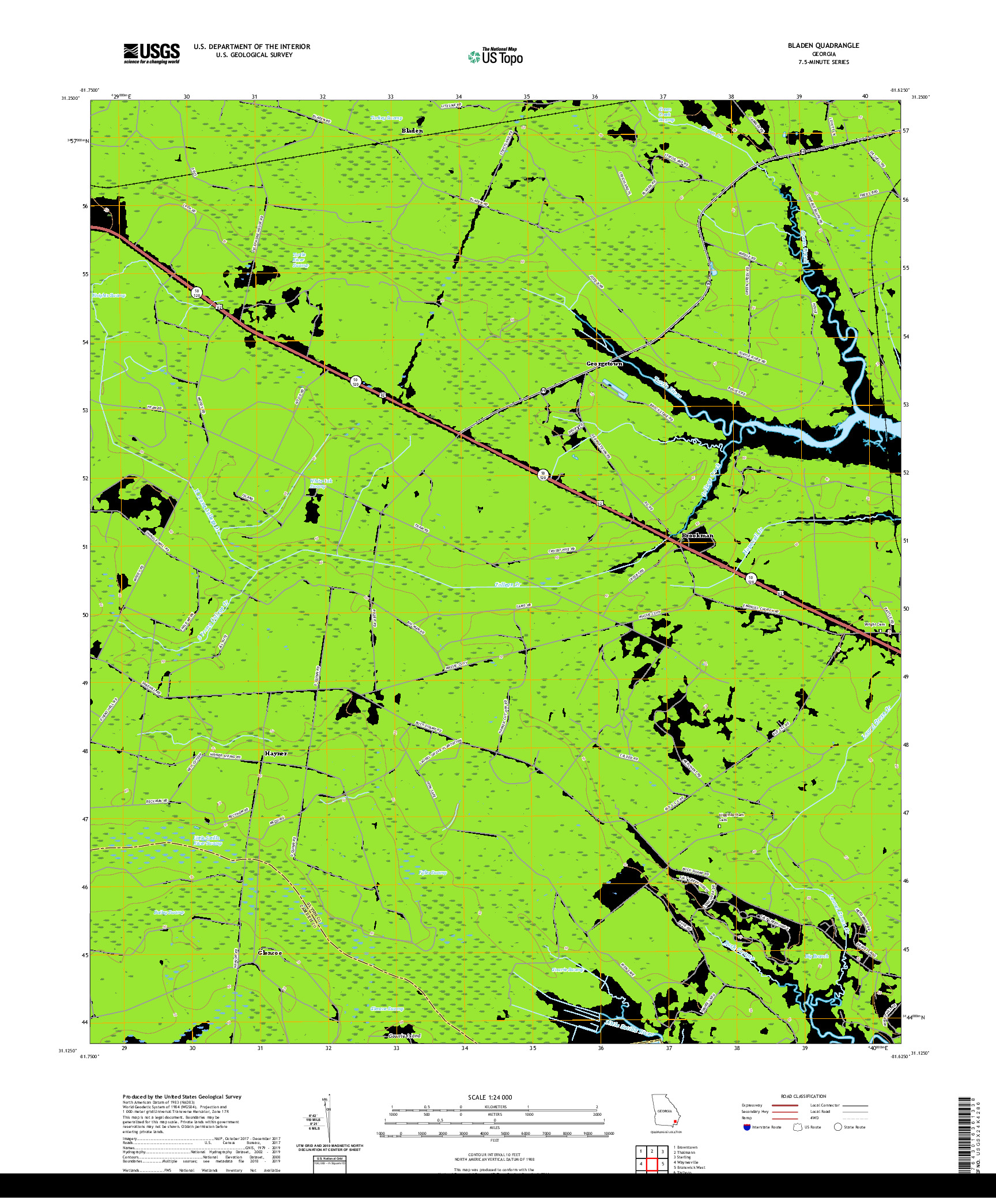 USGS US TOPO 7.5-MINUTE MAP FOR BLADEN, GA 2020