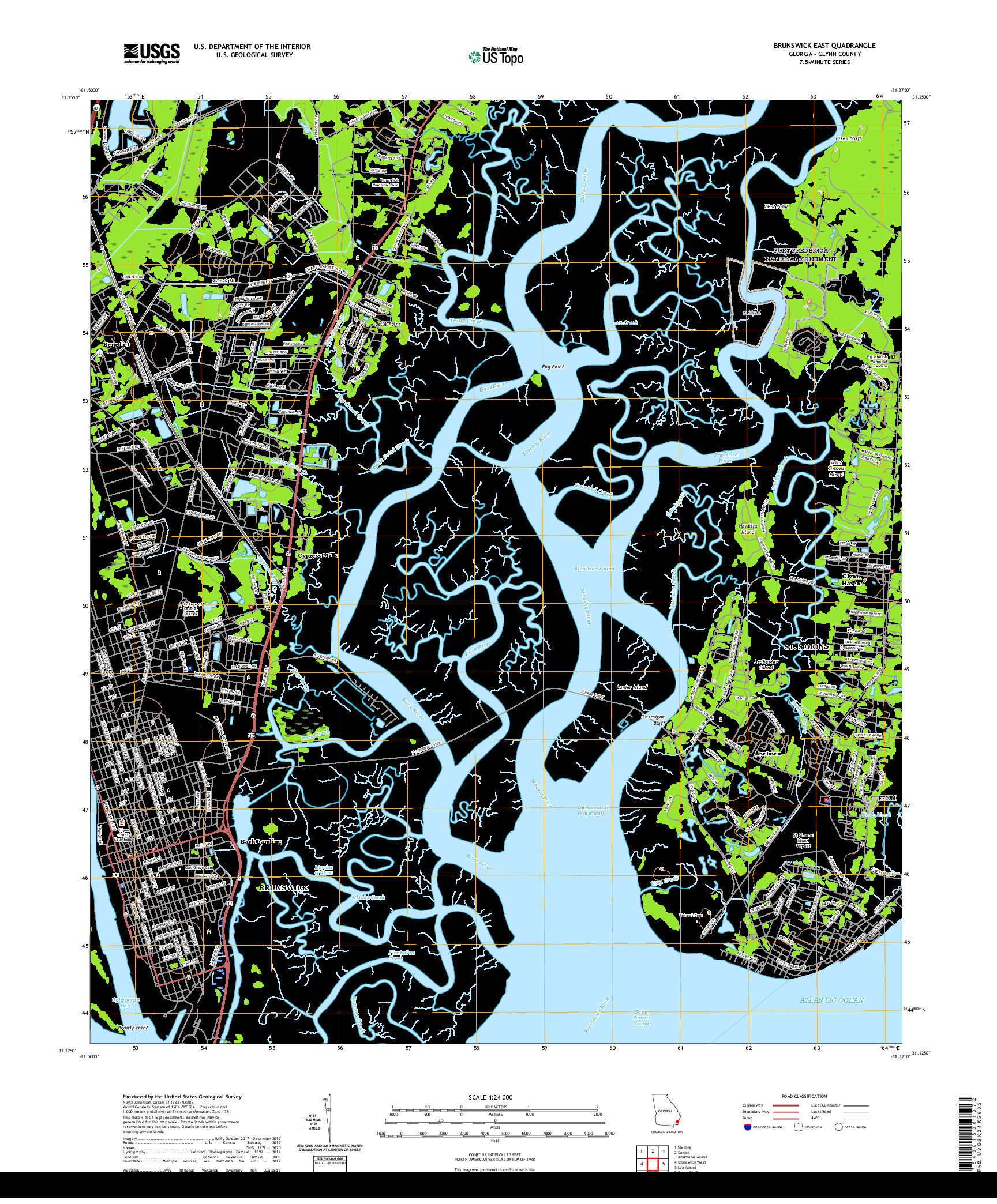 USGS US TOPO 7.5-MINUTE MAP FOR BRUNSWICK EAST, GA 2020