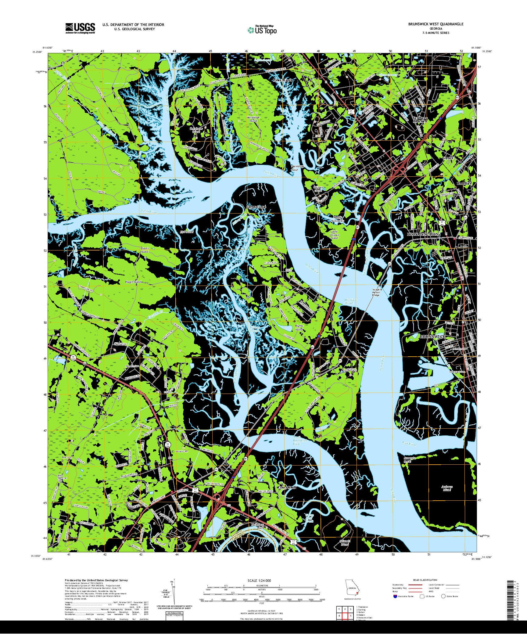 USGS US TOPO 7.5-MINUTE MAP FOR BRUNSWICK WEST, GA 2020