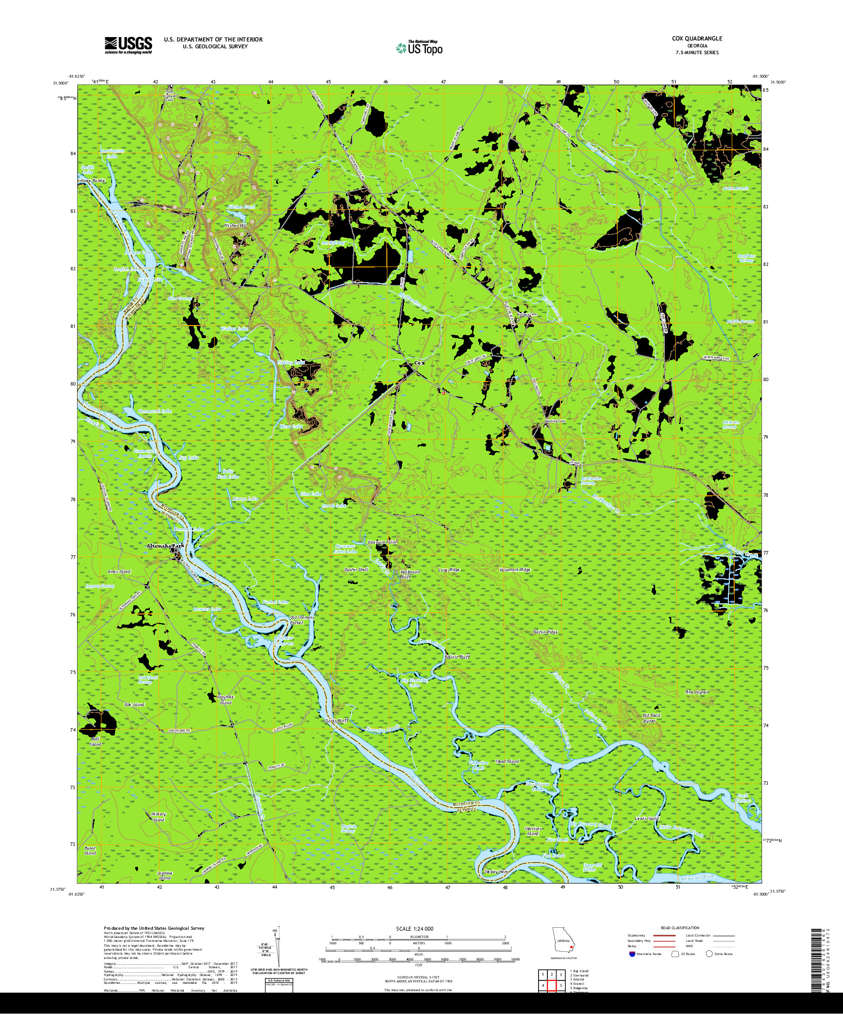 USGS US TOPO 7.5-MINUTE MAP FOR COX, GA 2020