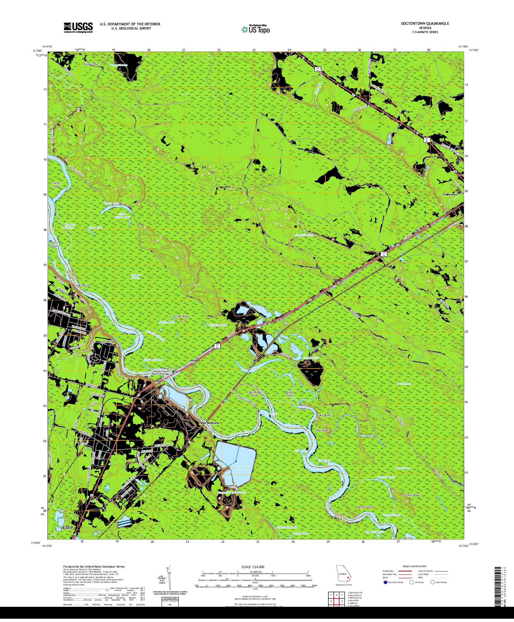 USGS US TOPO 7.5-MINUTE MAP FOR DOCTORTOWN, GA 2020