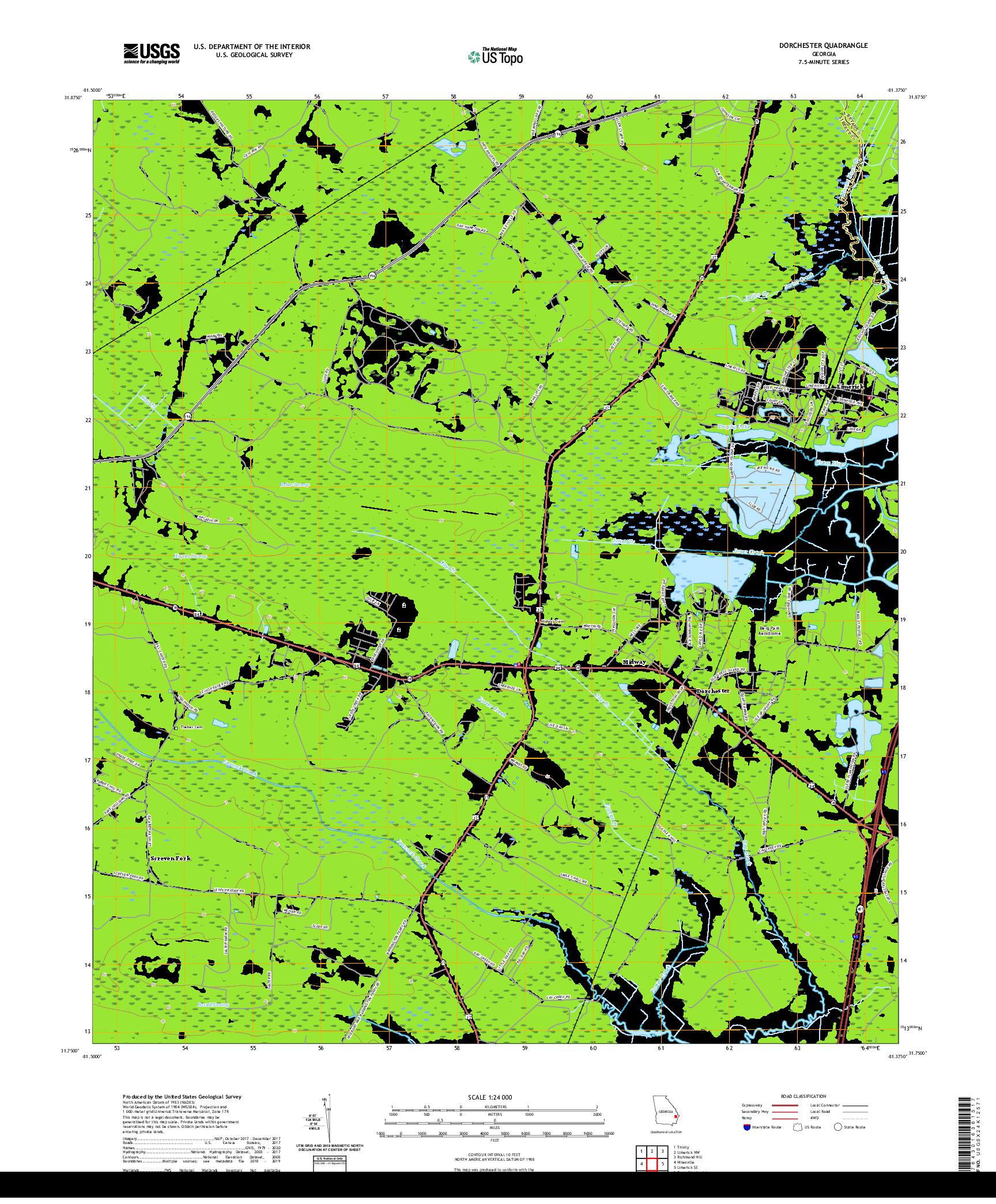 USGS US TOPO 7.5-MINUTE MAP FOR DORCHESTER, GA 2020
