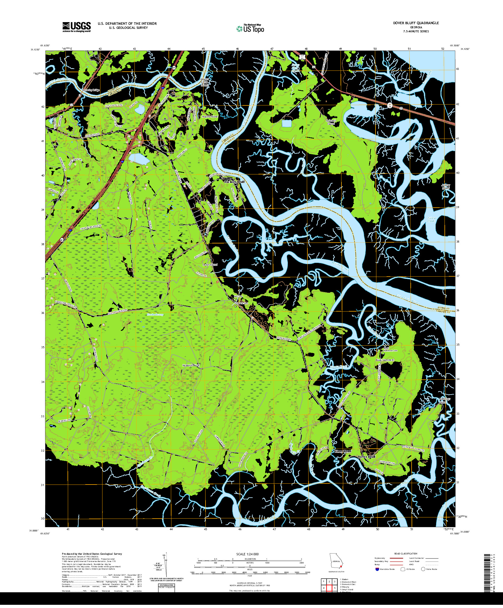 USGS US TOPO 7.5-MINUTE MAP FOR DOVER BLUFF, GA 2020