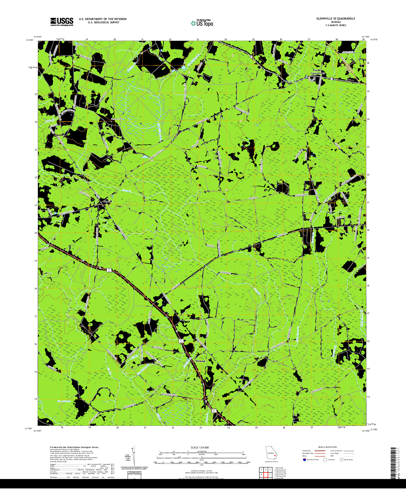 USGS US TOPO 7.5-MINUTE MAP FOR GLENNVILLE SE, GA 2020