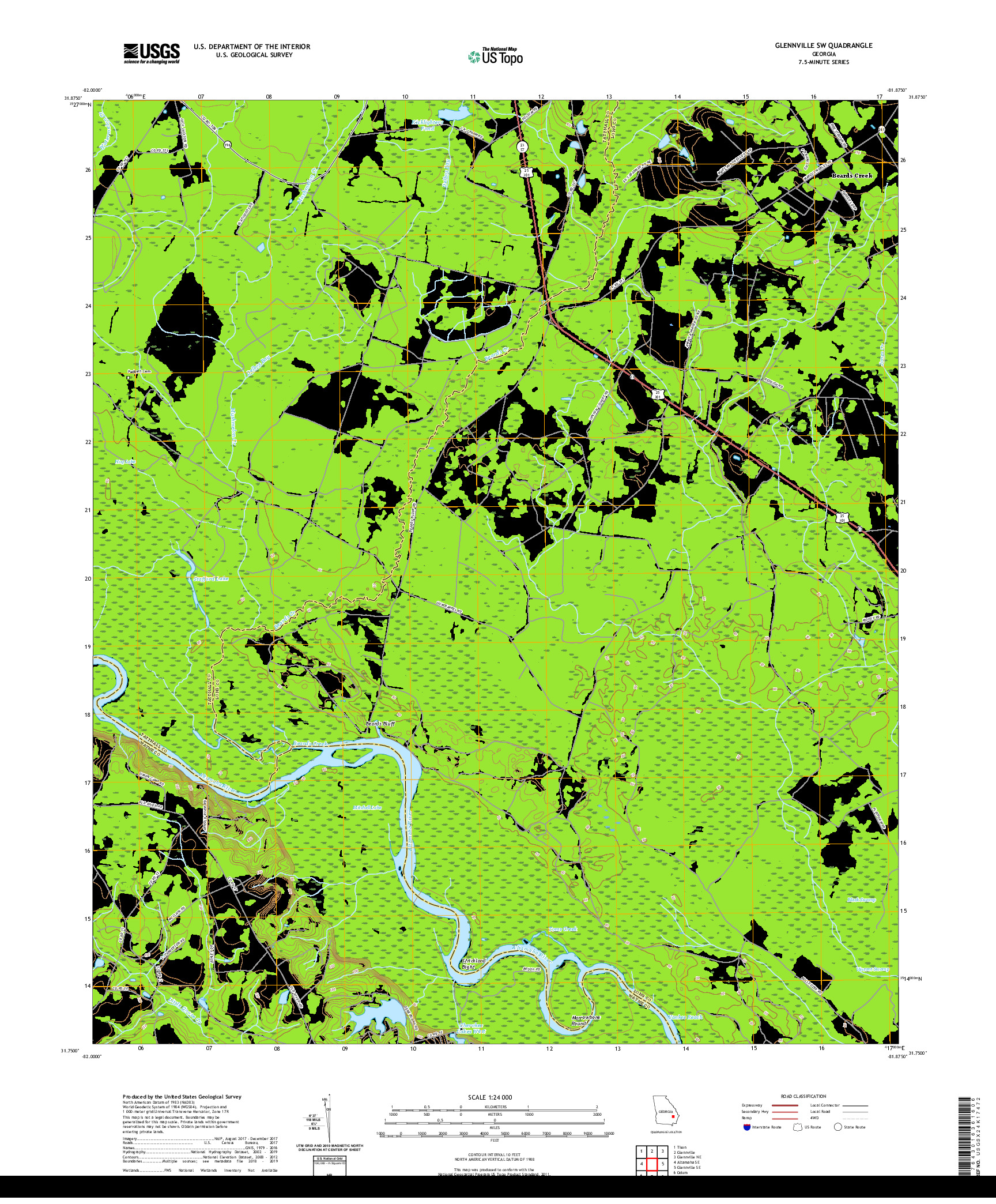 USGS US TOPO 7.5-MINUTE MAP FOR GLENNVILLE SW, GA 2020