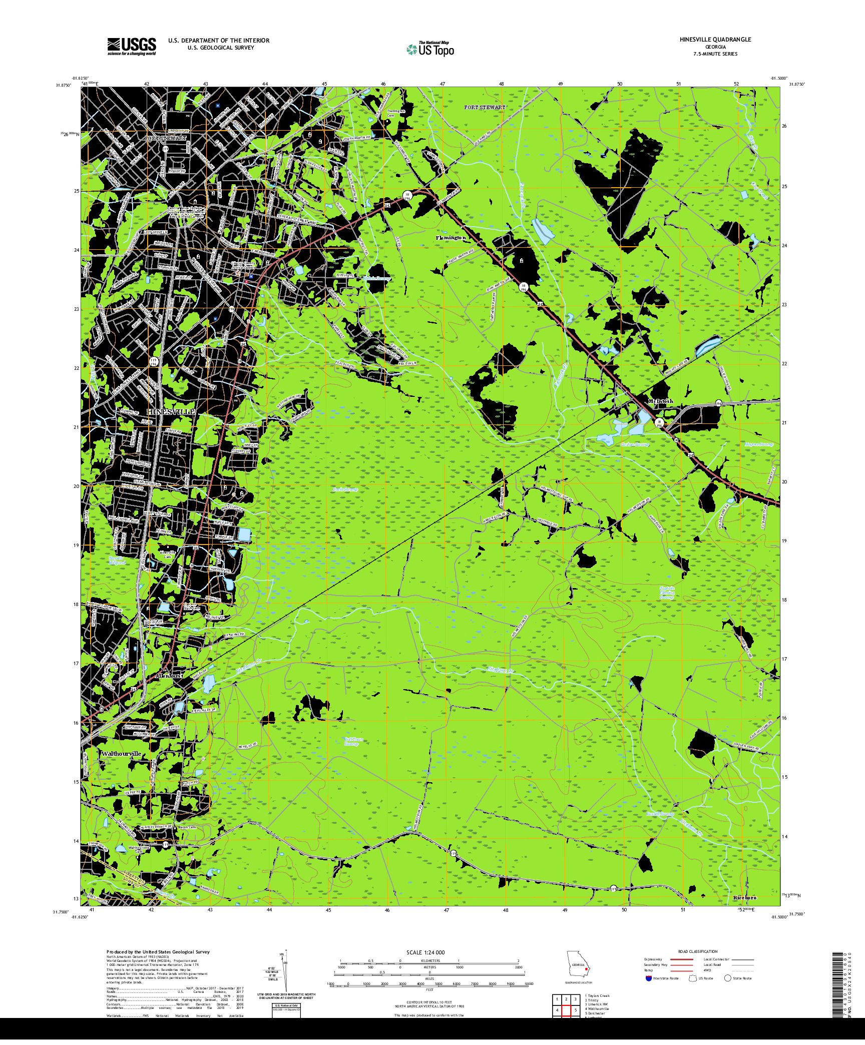 USGS US TOPO 7.5-MINUTE MAP FOR HINESVILLE, GA 2020