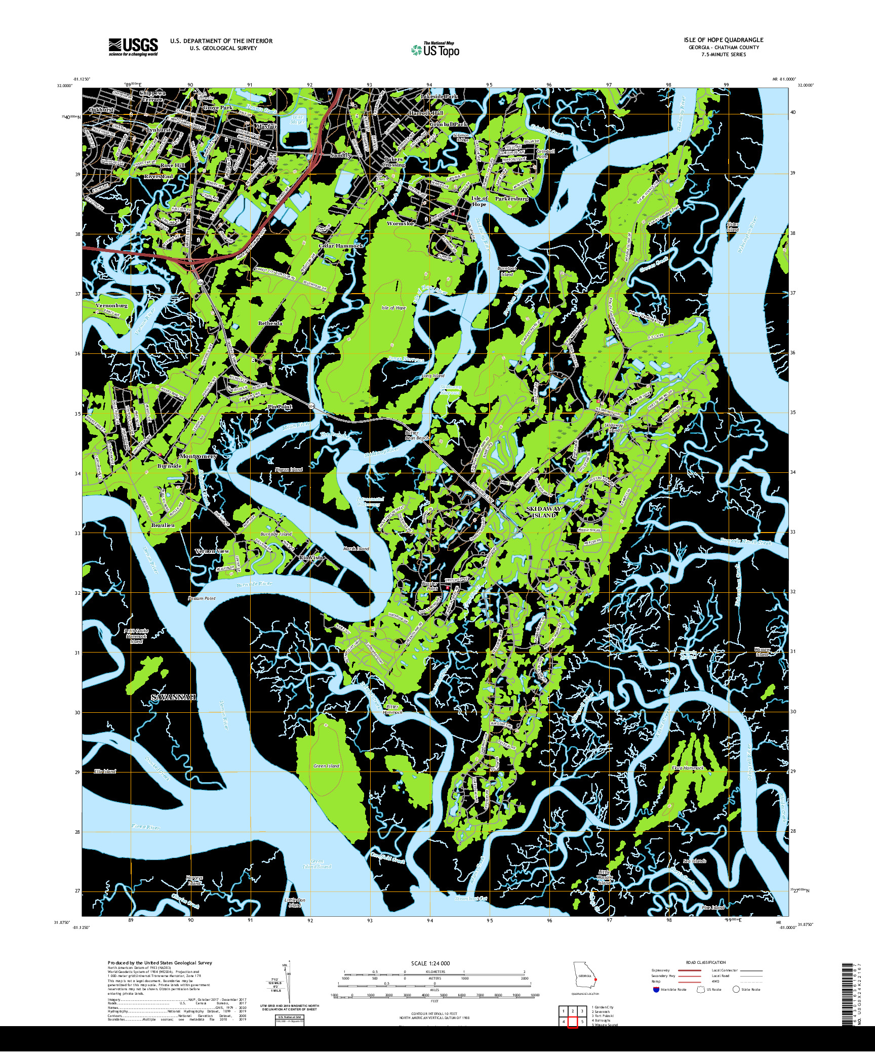 USGS US TOPO 7.5-MINUTE MAP FOR ISLE OF HOPE, GA 2020