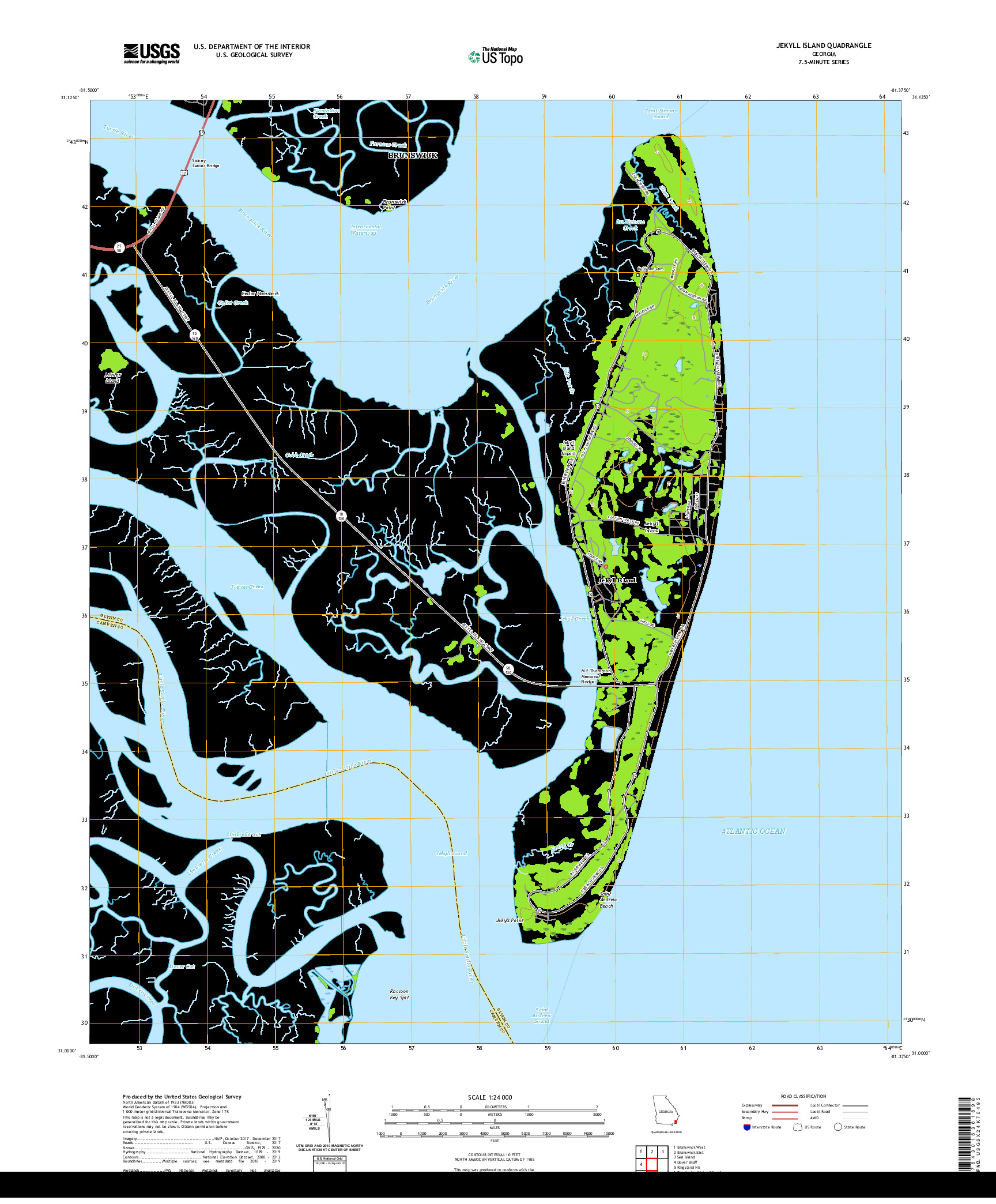USGS US TOPO 7.5-MINUTE MAP FOR JEKYLL ISLAND, GA 2020