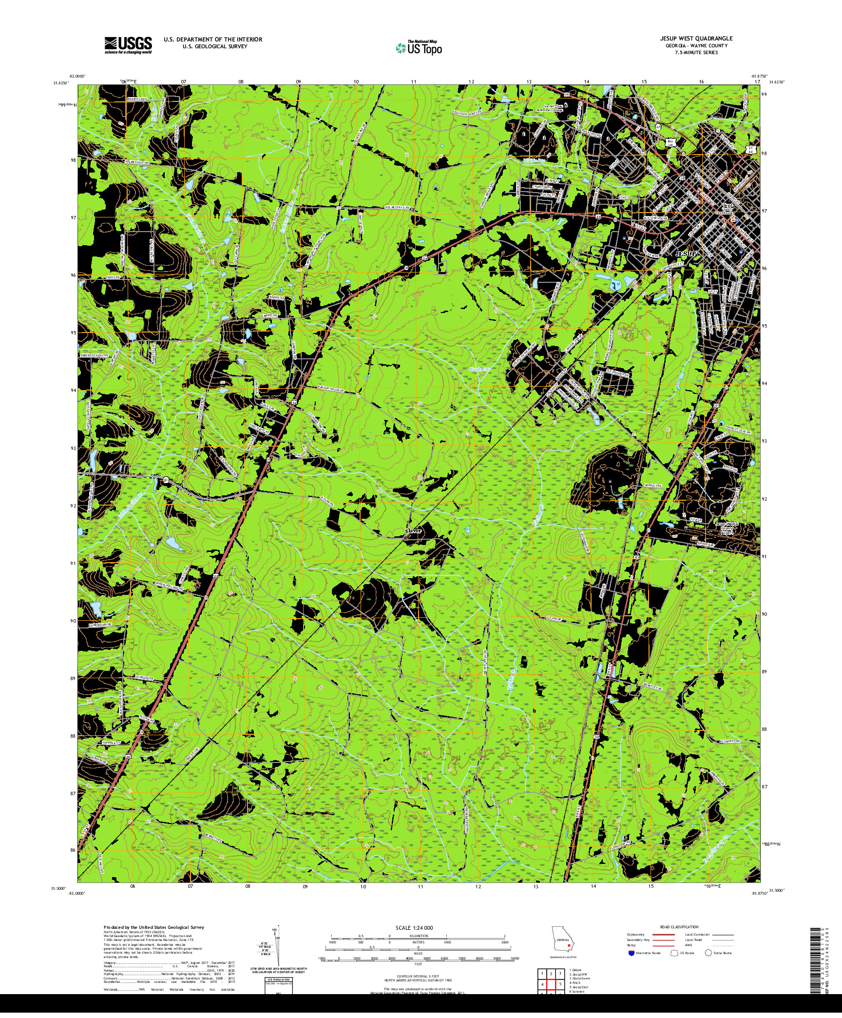 USGS US TOPO 7.5-MINUTE MAP FOR JESUP WEST, GA 2020