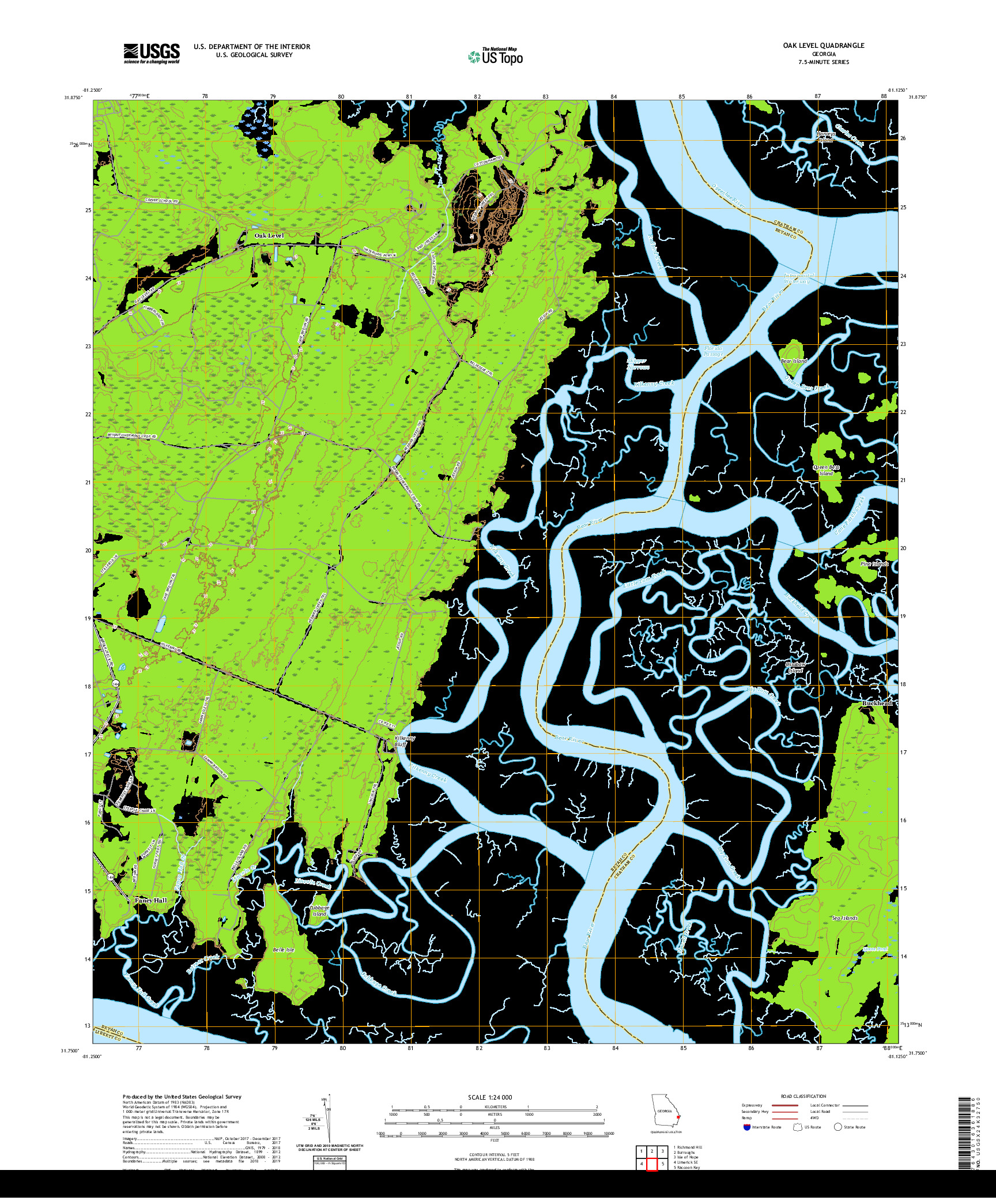 USGS US TOPO 7.5-MINUTE MAP FOR OAK LEVEL, GA 2020