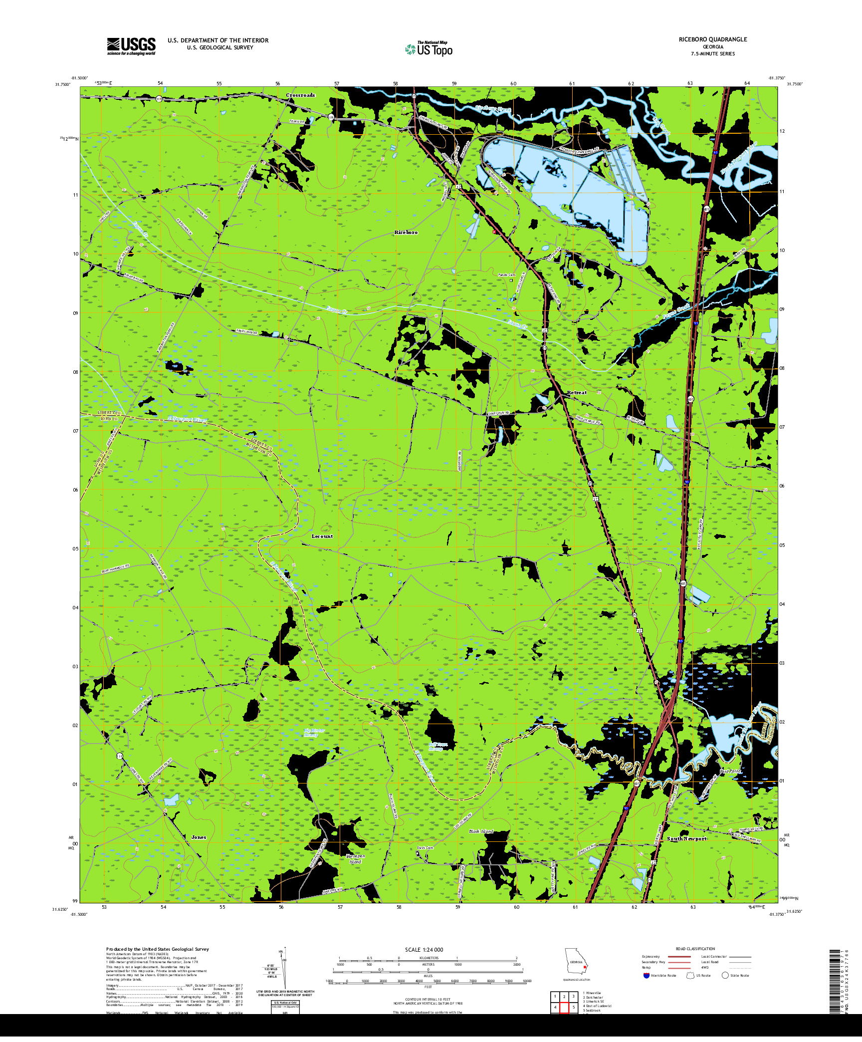 USGS US TOPO 7.5-MINUTE MAP FOR RICEBORO, GA 2020