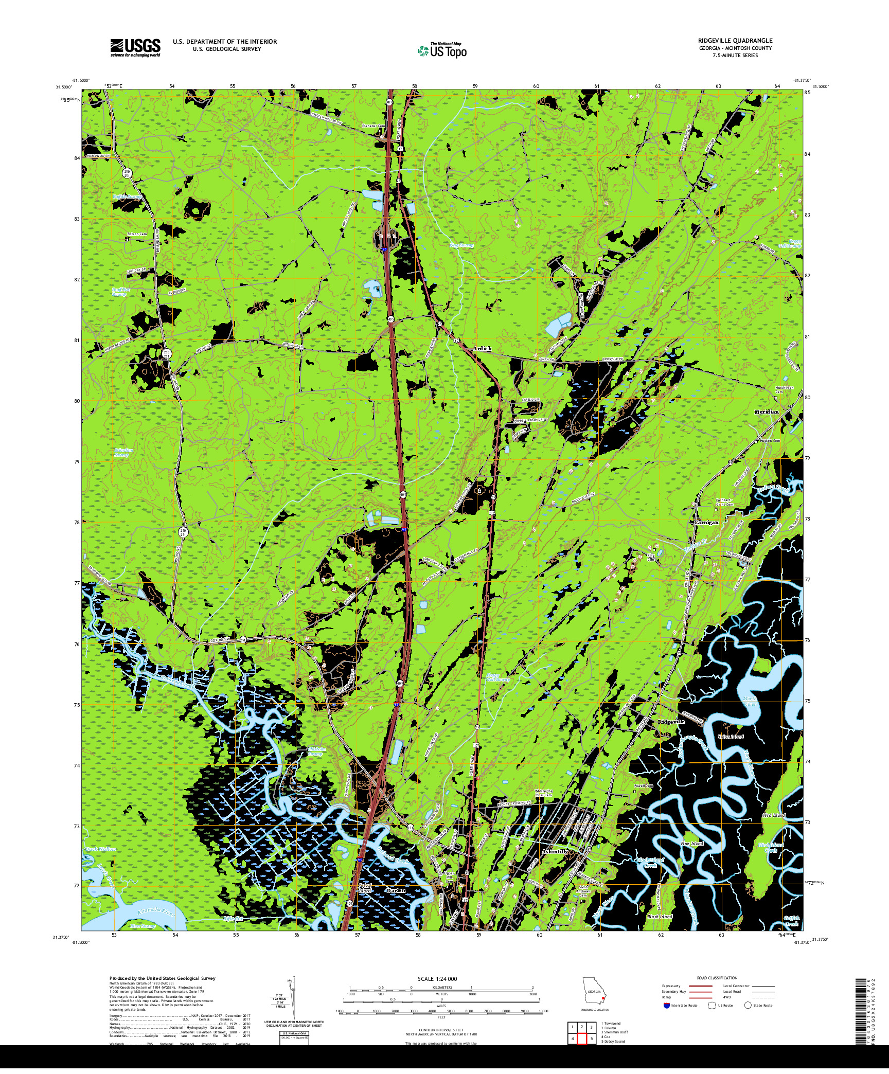 USGS US TOPO 7.5-MINUTE MAP FOR RIDGEVILLE, GA 2020