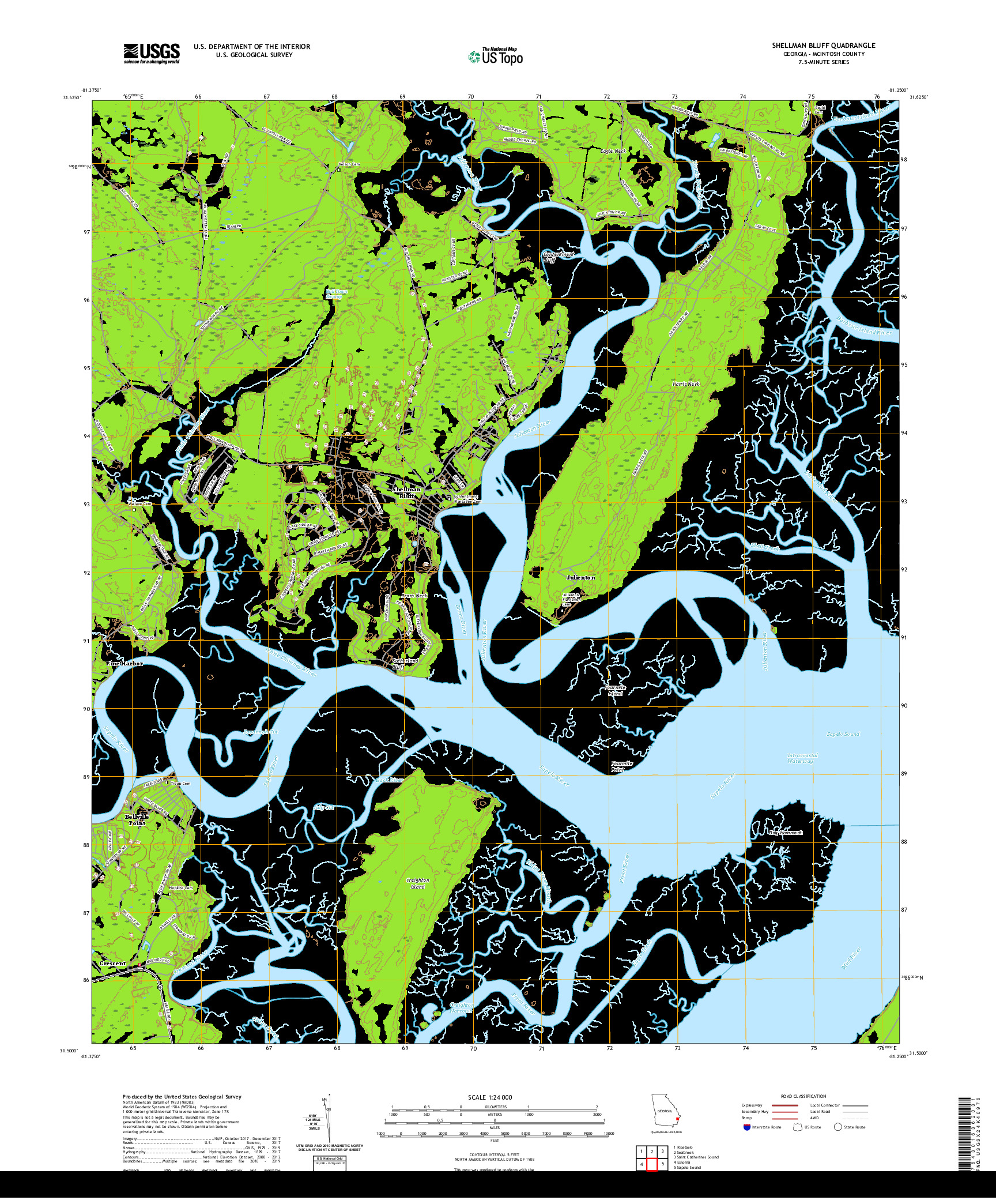 USGS US TOPO 7.5-MINUTE MAP FOR SHELLMAN BLUFF, GA 2020