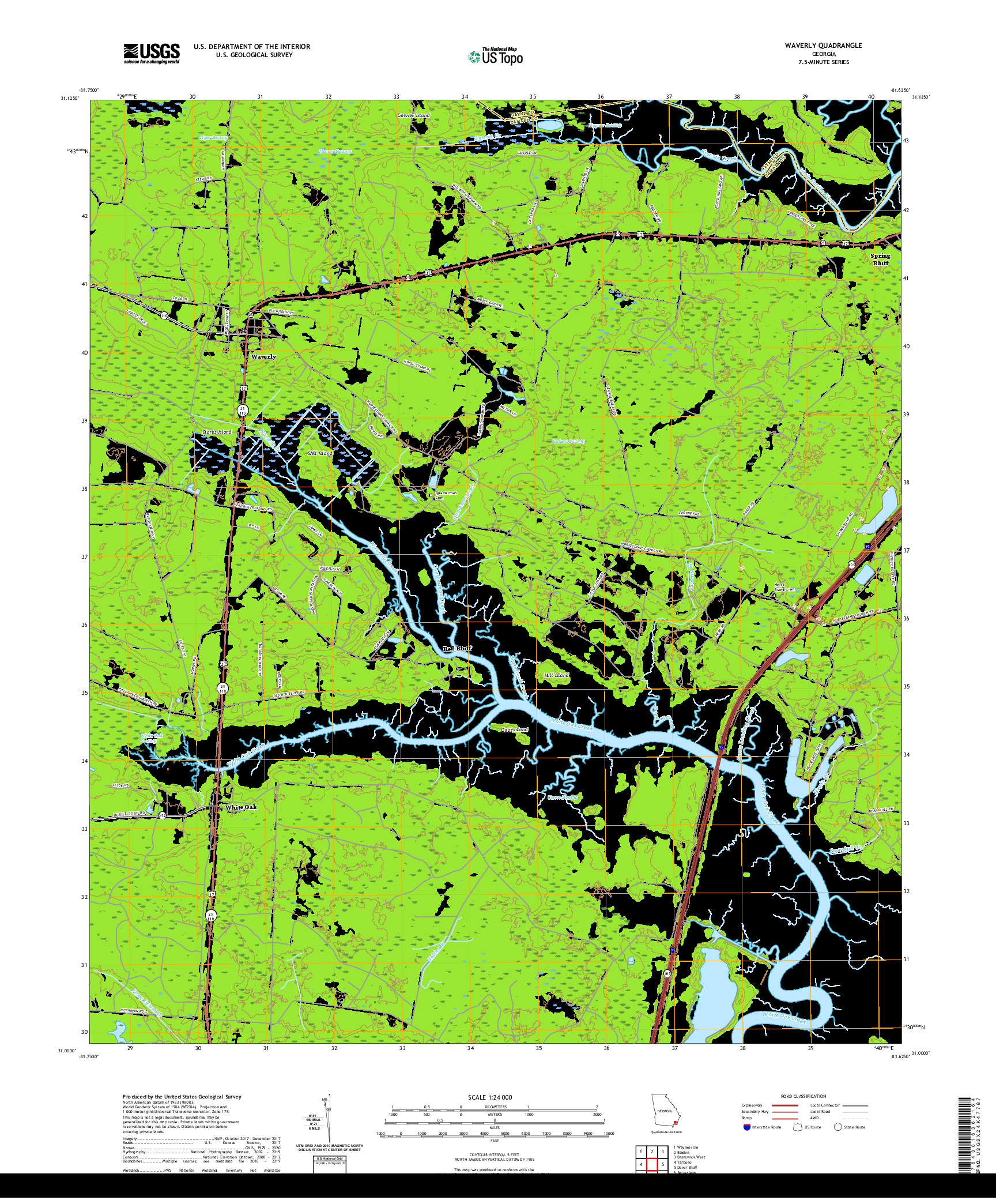 USGS US TOPO 7.5-MINUTE MAP FOR WAVERLY, GA 2020