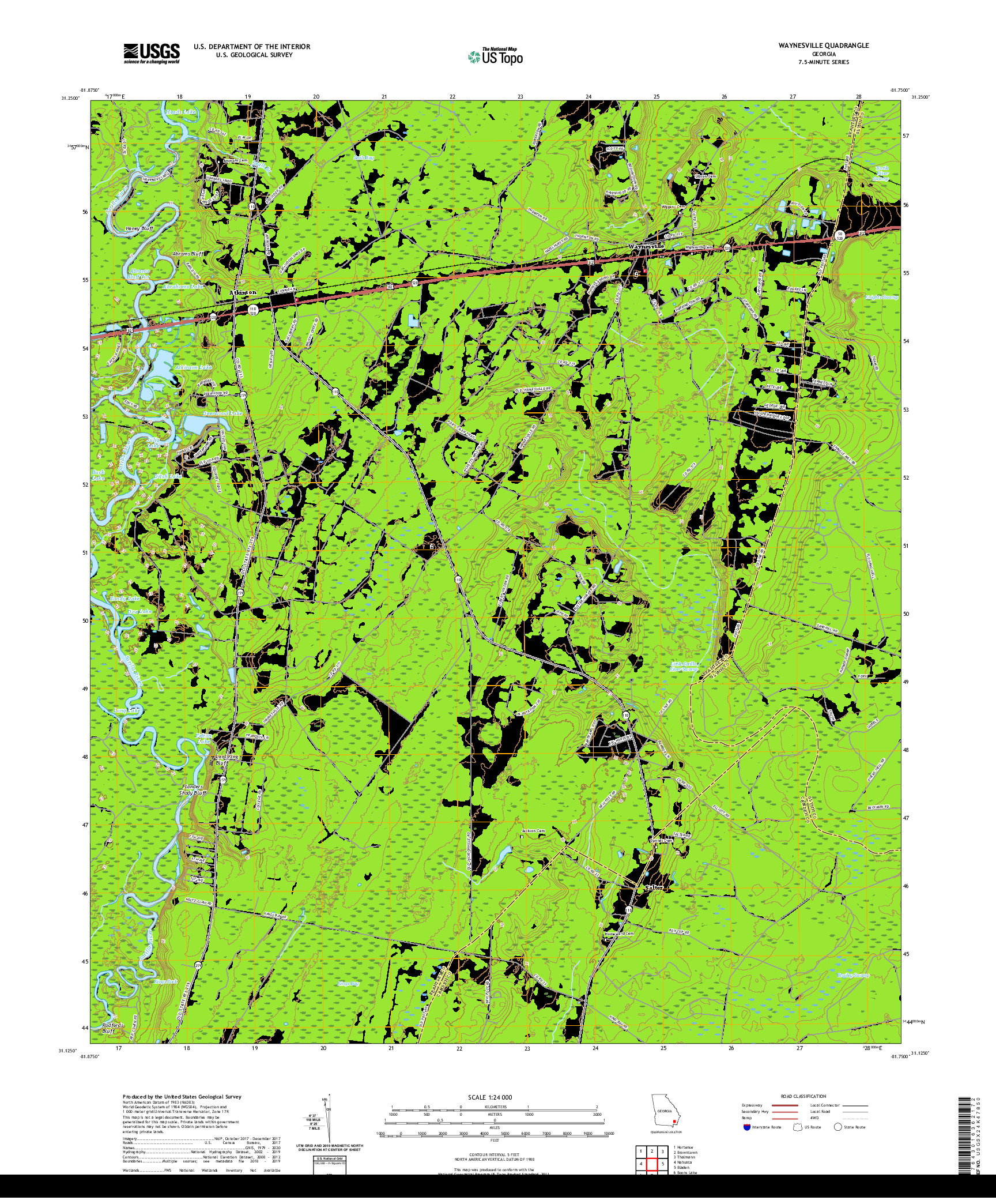 USGS US TOPO 7.5-MINUTE MAP FOR WAYNESVILLE, GA 2020