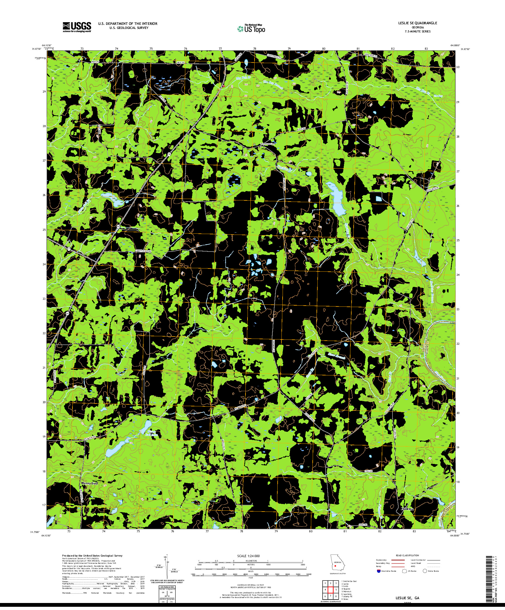 USGS US TOPO 7.5-MINUTE MAP FOR LESLIE SE, GA 2020