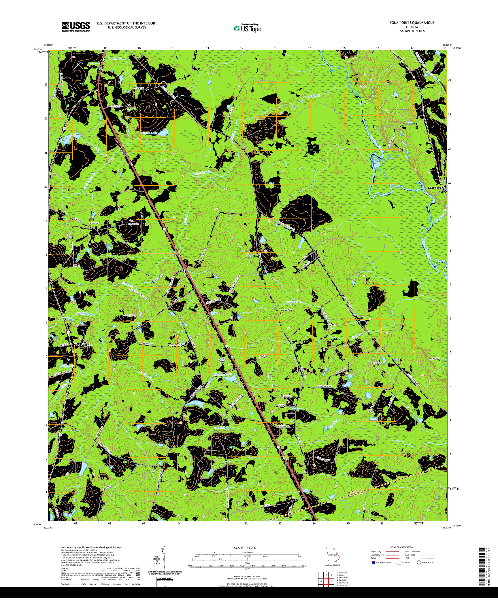 USGS US TOPO 7.5-MINUTE MAP FOR FOUR POINTS, GA 2020