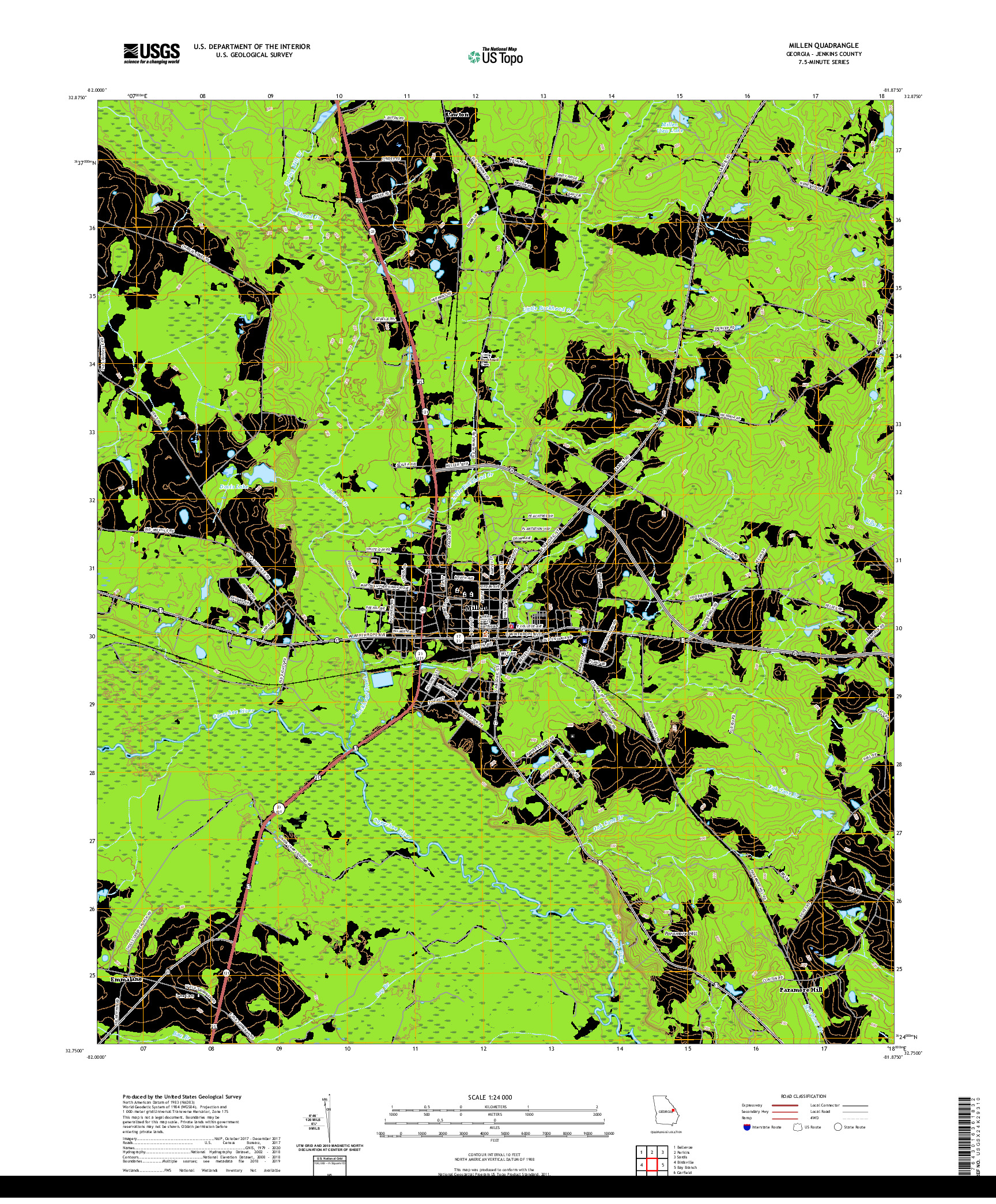 USGS US TOPO 7.5-MINUTE MAP FOR MILLEN, GA 2020