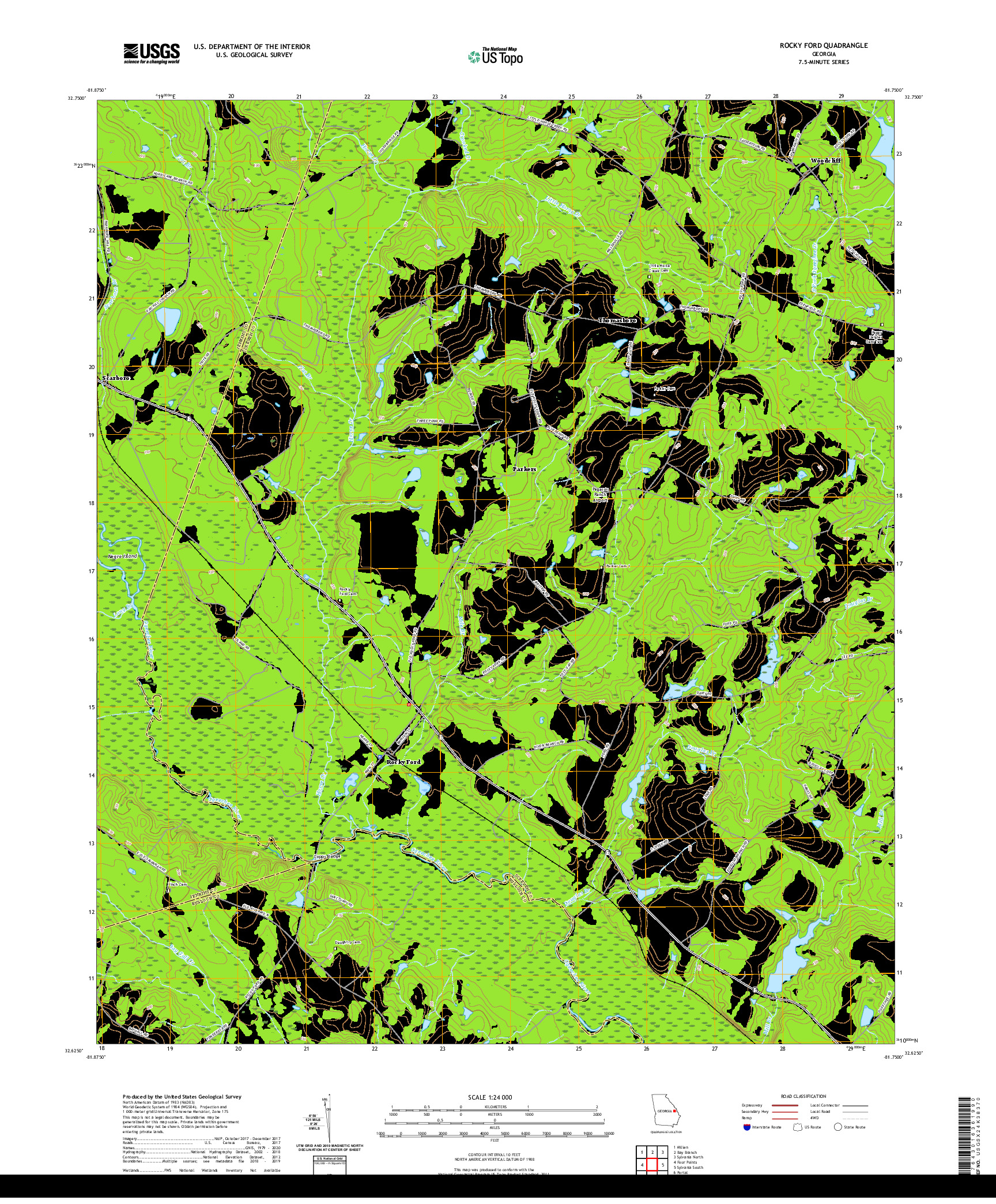 USGS US TOPO 7.5-MINUTE MAP FOR ROCKY FORD, GA 2020