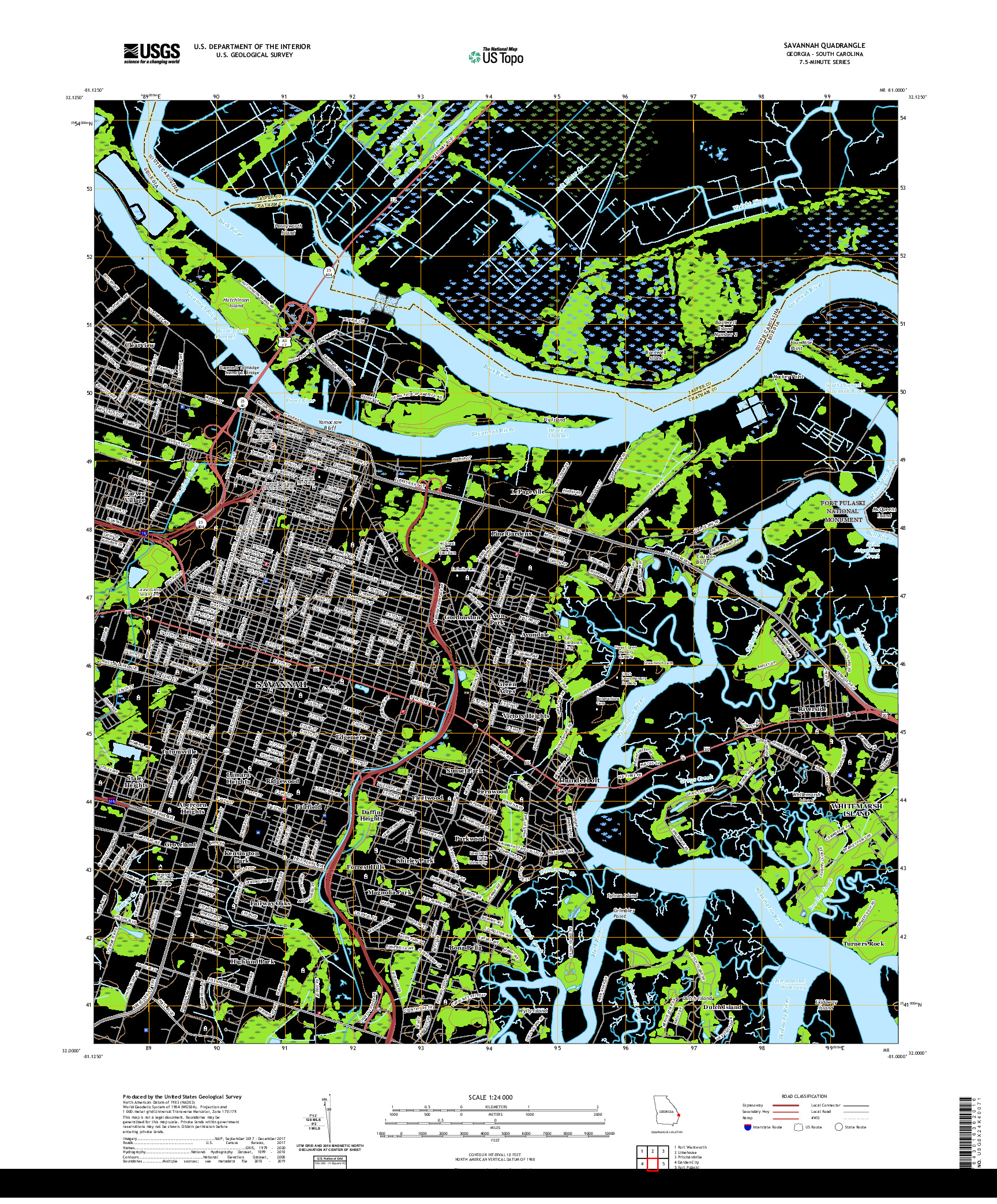 USGS US TOPO 7.5-MINUTE MAP FOR SAVANNAH, GA,SC 2020