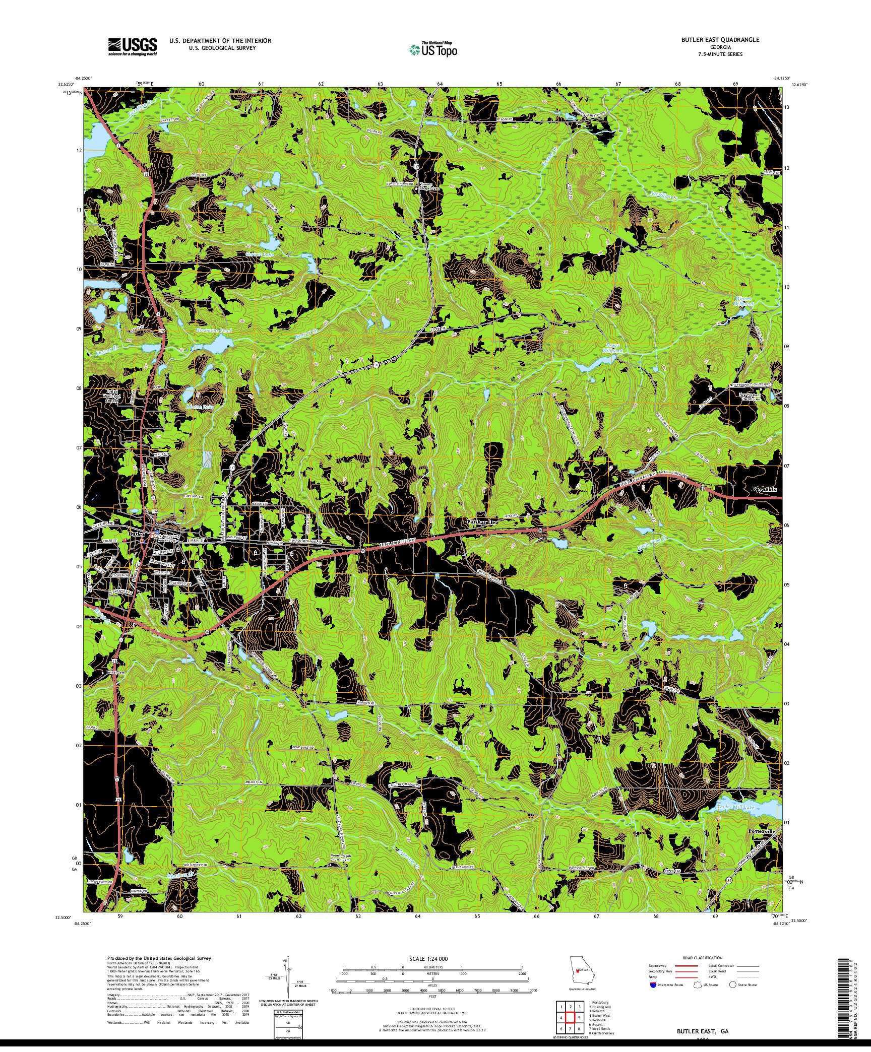 USGS US TOPO 7.5-MINUTE MAP FOR BUTLER EAST, GA 2020