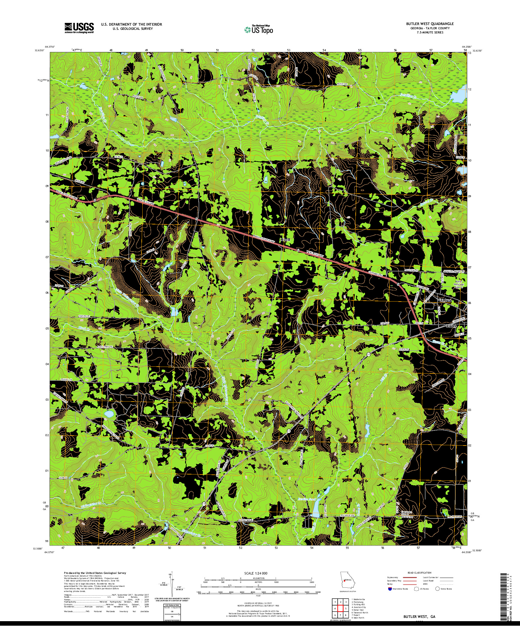 USGS US TOPO 7.5-MINUTE MAP FOR BUTLER WEST, GA 2020