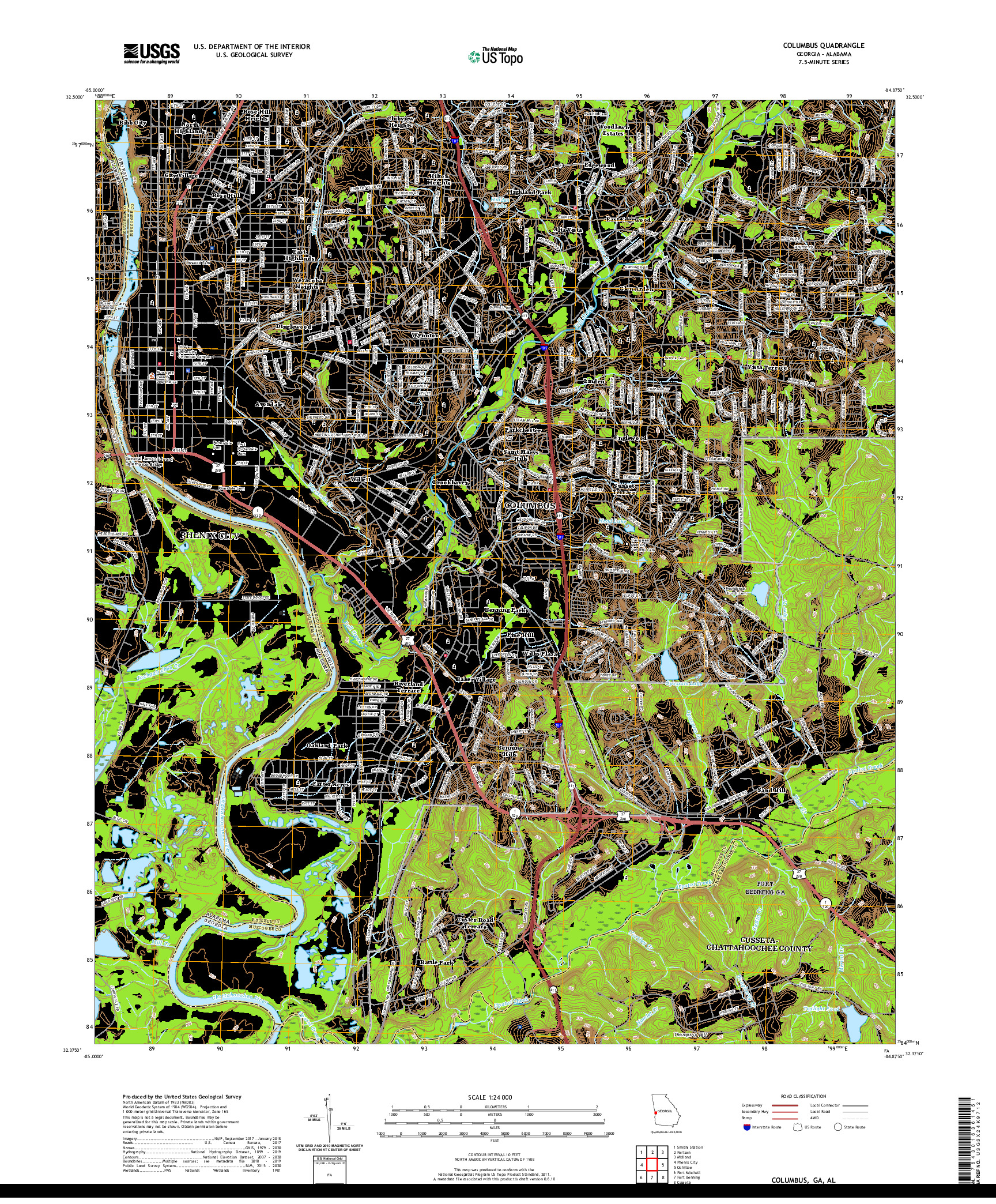 USGS US TOPO 7.5-MINUTE MAP FOR COLUMBUS, GA,AL 2020