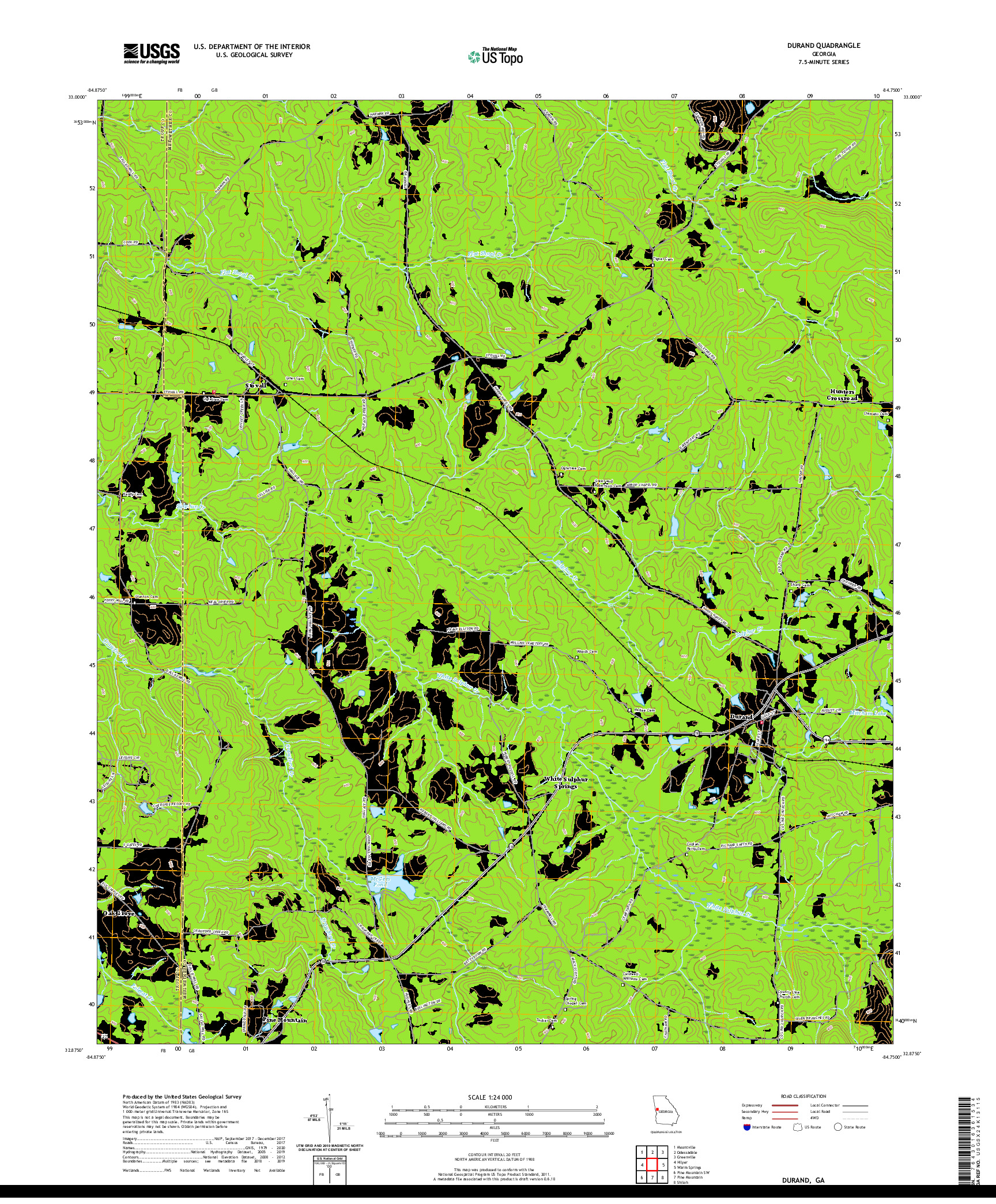 USGS US TOPO 7.5-MINUTE MAP FOR DURAND, GA 2020
