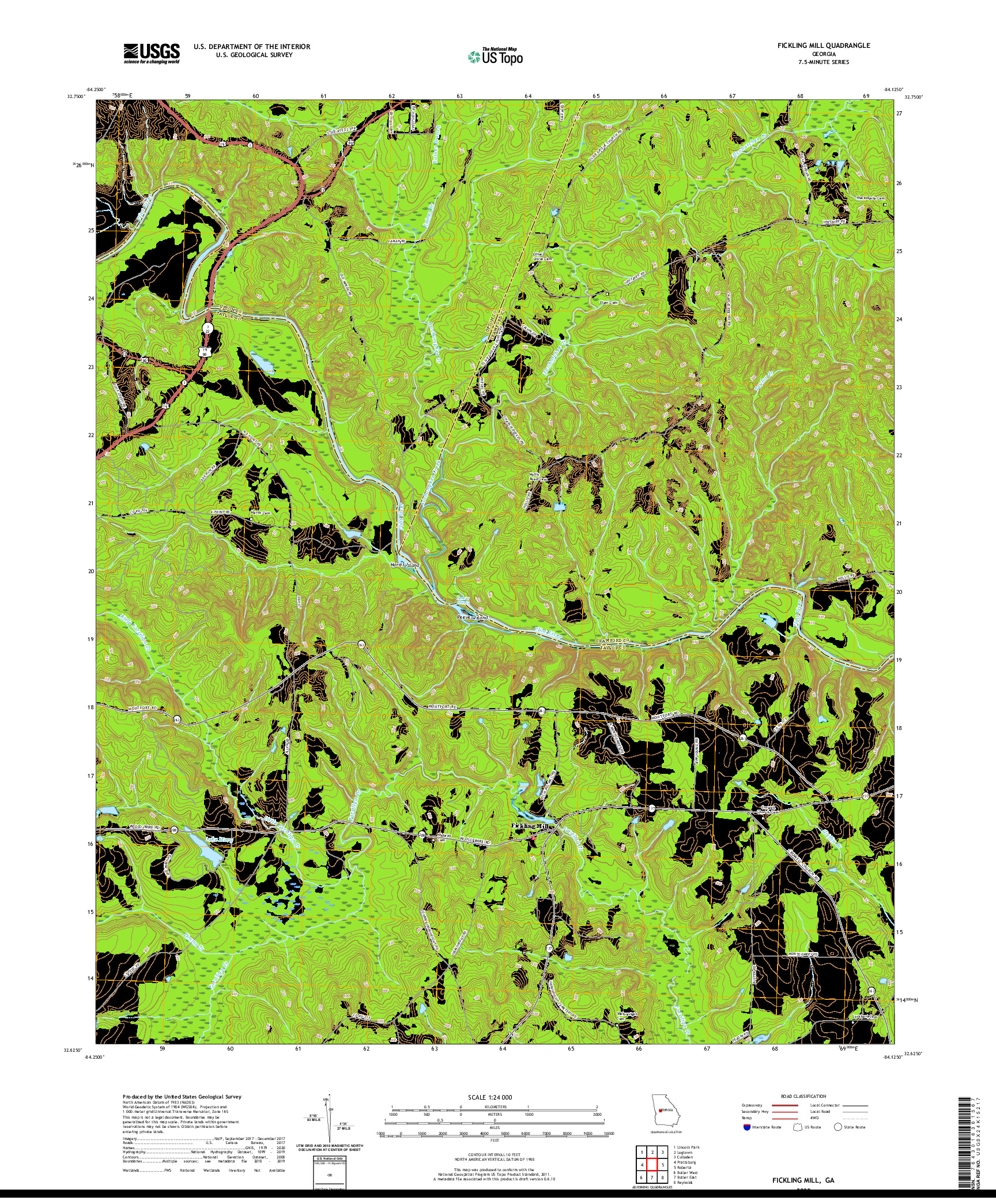 USGS US TOPO 7.5-MINUTE MAP FOR FICKLING MILL, GA 2020