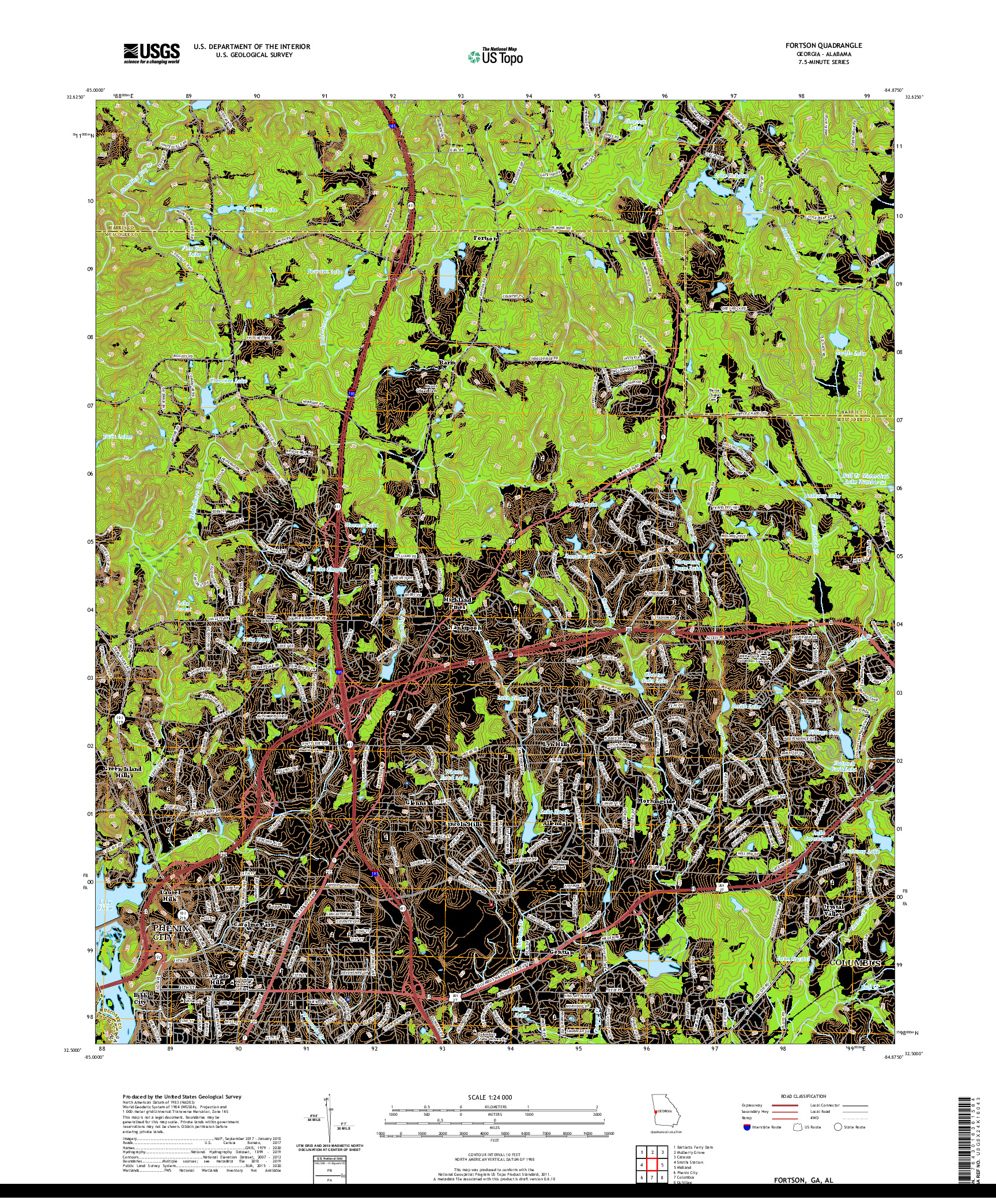 USGS US TOPO 7.5-MINUTE MAP FOR FORTSON, GA,AL 2020