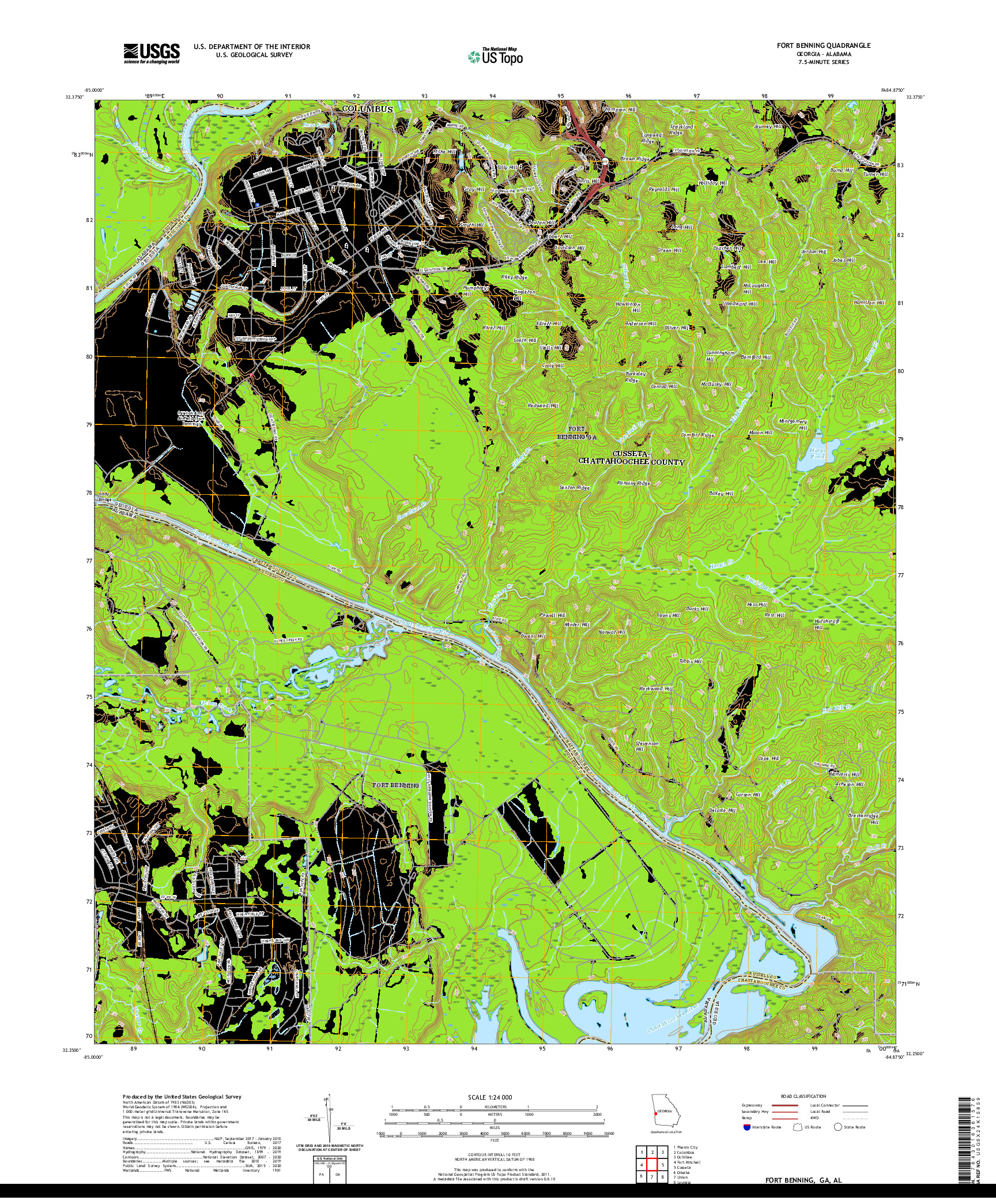 USGS US TOPO 7.5-MINUTE MAP FOR FORT BENNING, GA,AL 2020