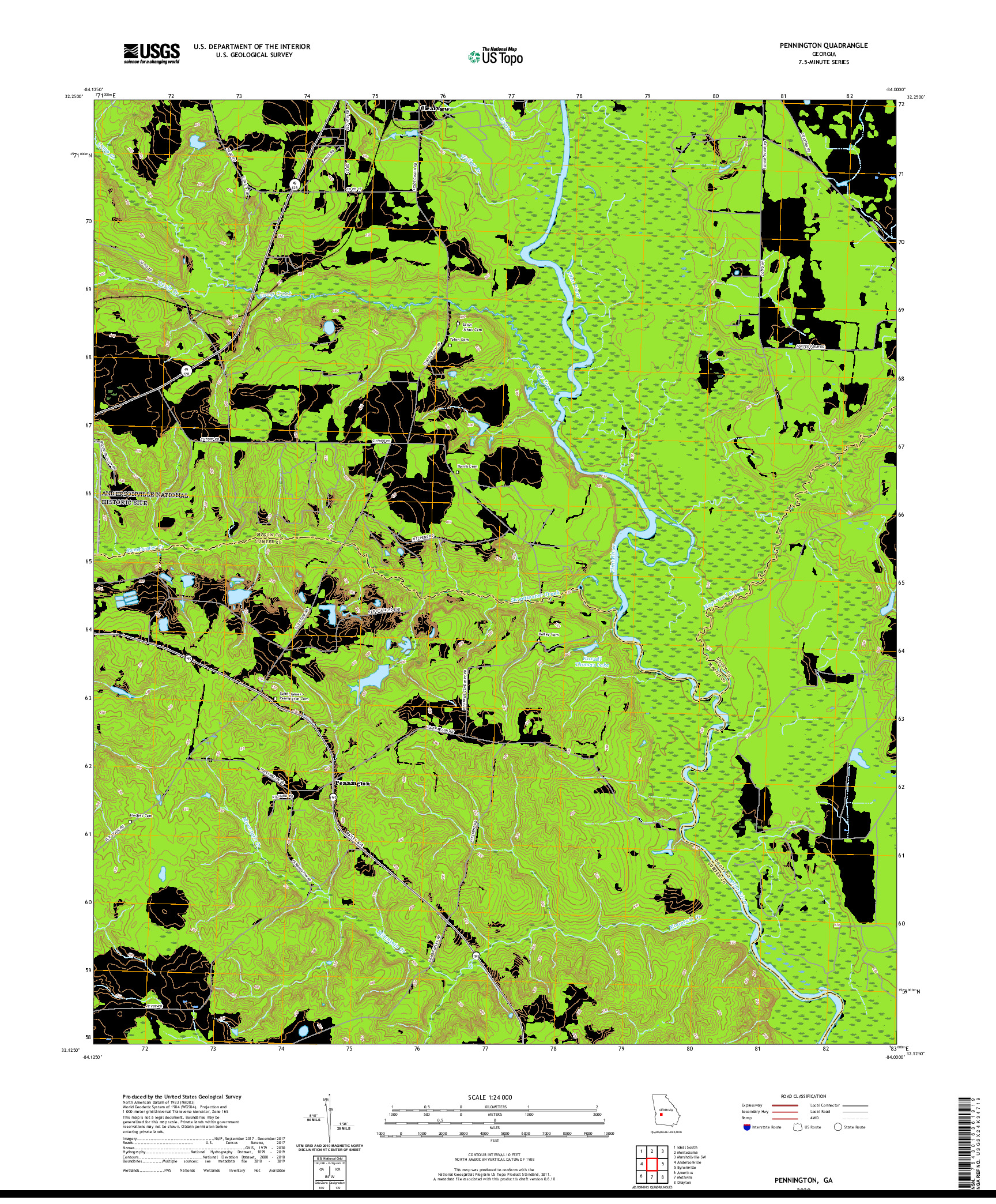 USGS US TOPO 7.5-MINUTE MAP FOR PENNINGTON, GA 2020