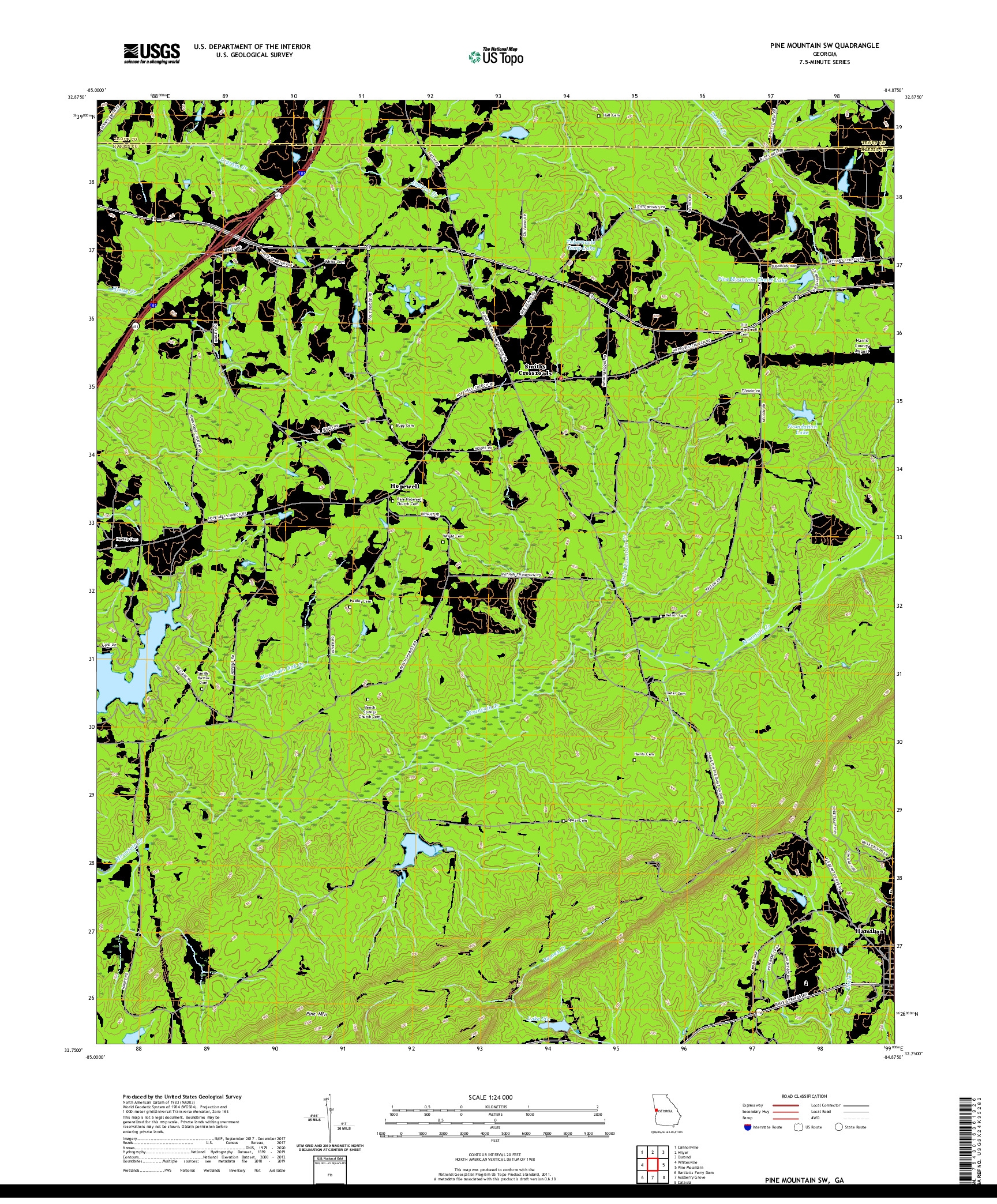 USGS US TOPO 7.5-MINUTE MAP FOR PINE MOUNTAIN SW, GA 2020