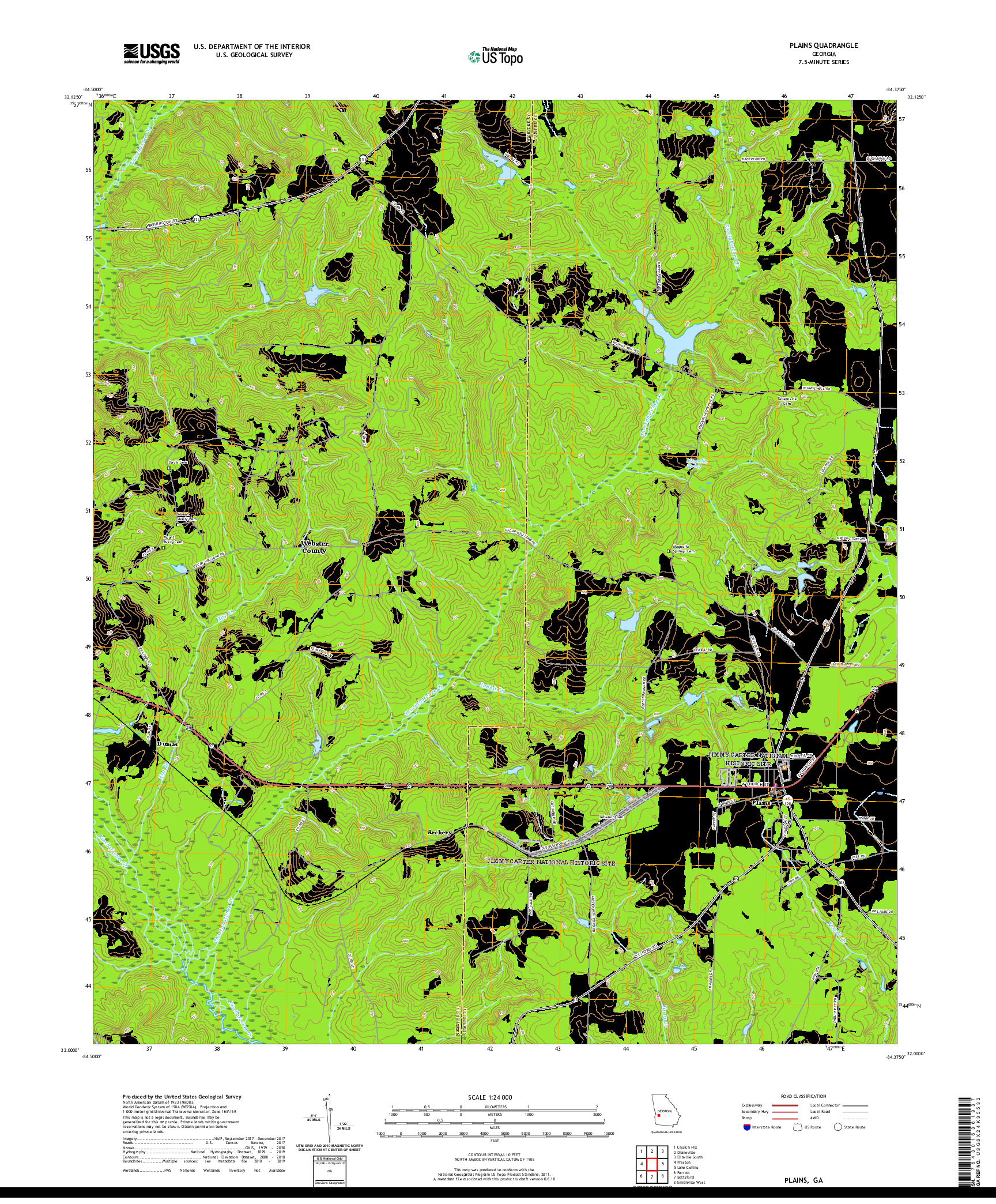 USGS US TOPO 7.5-MINUTE MAP FOR PLAINS, GA 2020