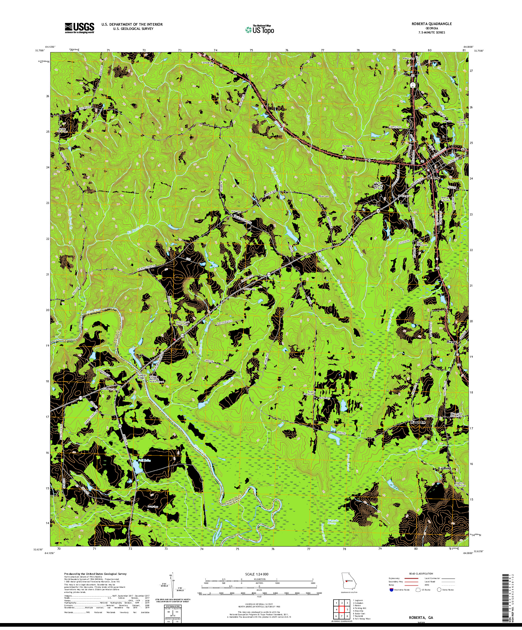 USGS US TOPO 7.5-MINUTE MAP FOR ROBERTA, GA 2020