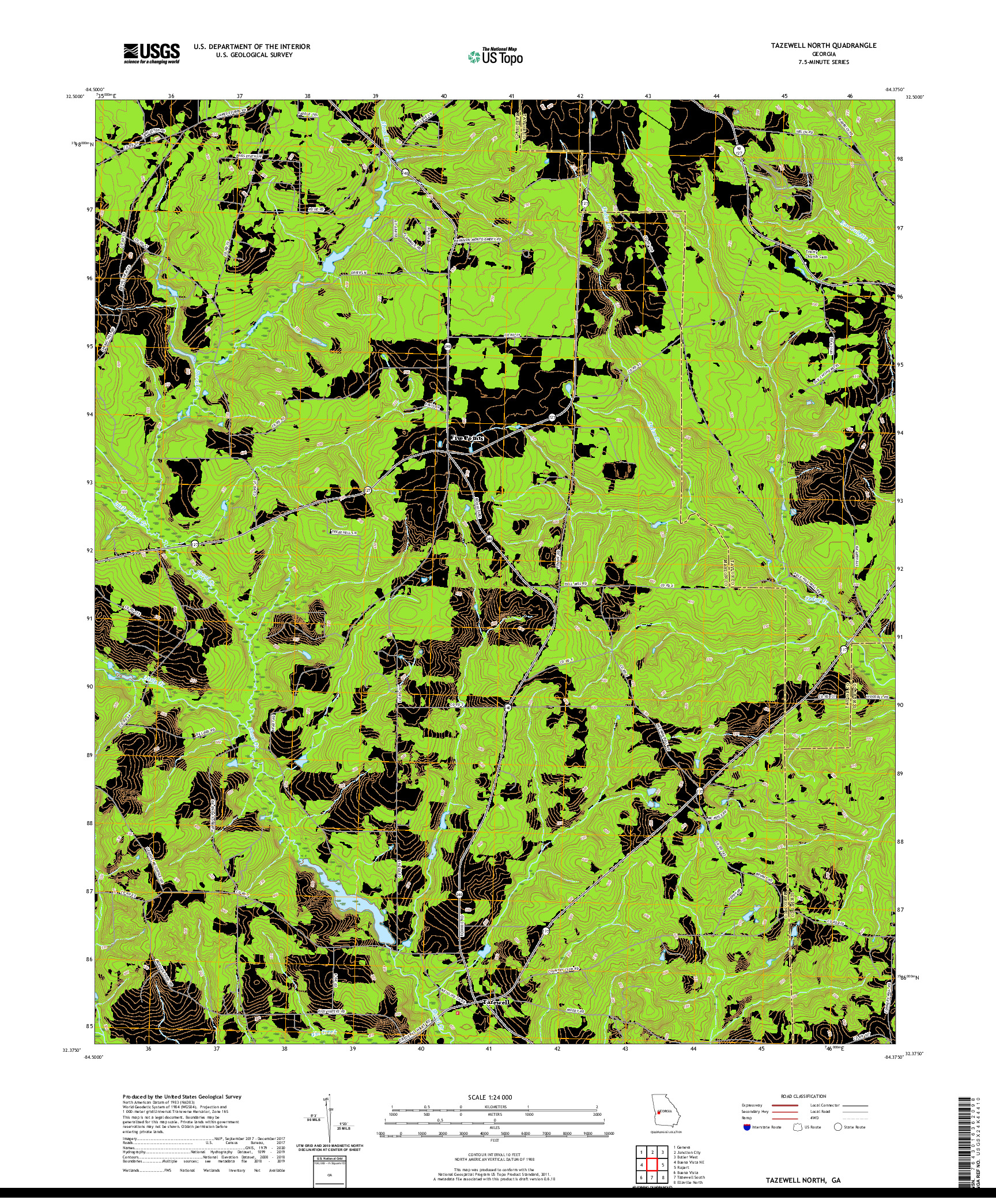 USGS US TOPO 7.5-MINUTE MAP FOR TAZEWELL NORTH, GA 2020