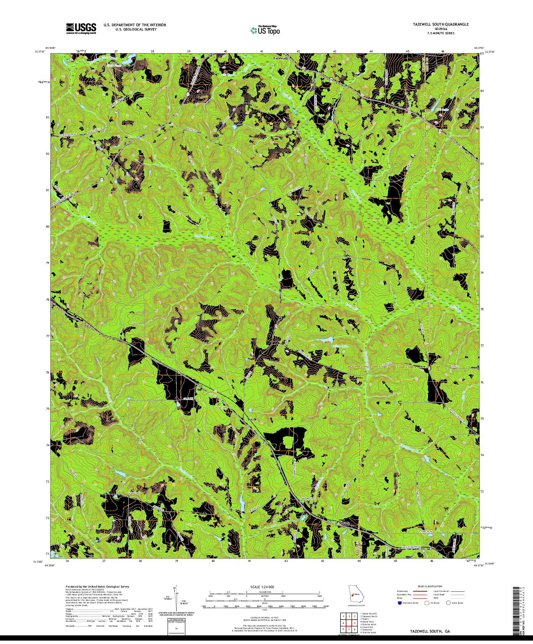 USGS US TOPO 7.5-MINUTE MAP FOR TAZEWELL SOUTH, GA 2020