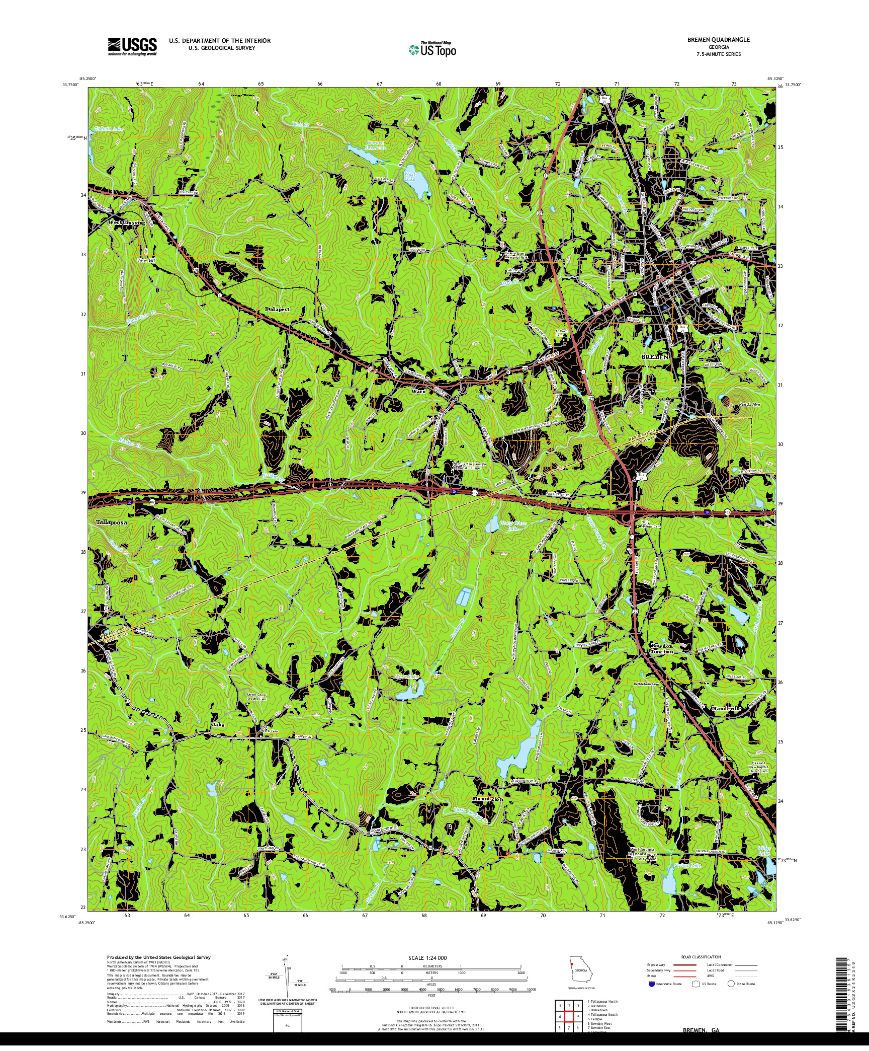 USGS US TOPO 7.5-MINUTE MAP FOR BREMEN, GA 2020