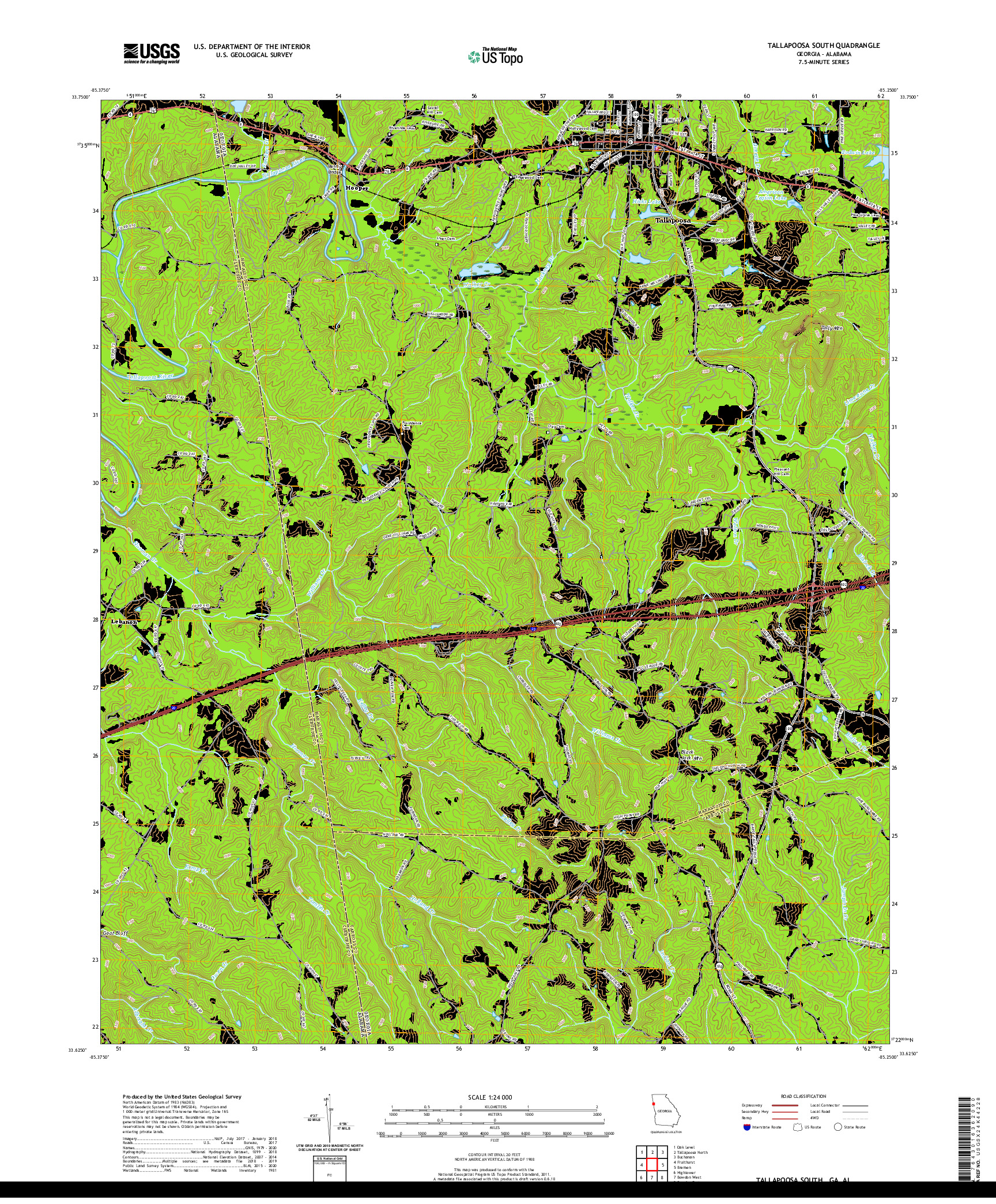 USGS US TOPO 7.5-MINUTE MAP FOR TALLAPOOSA SOUTH, GA,AL 2020