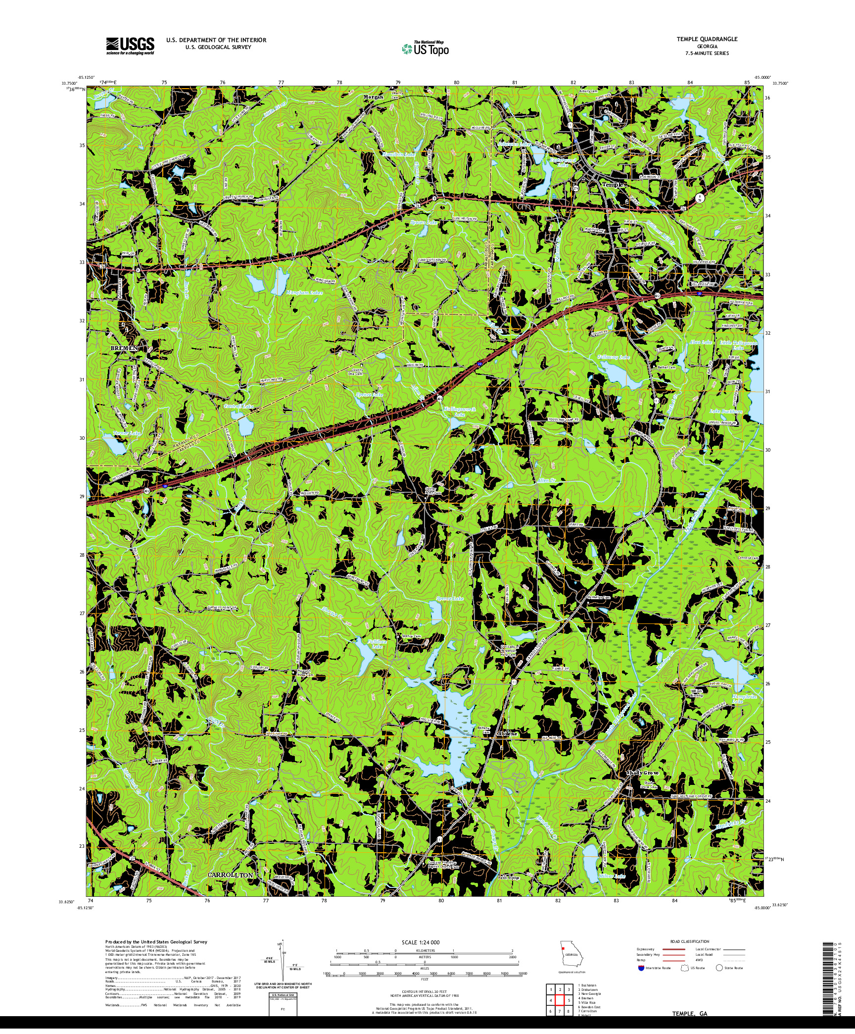 USGS US TOPO 7.5-MINUTE MAP FOR TEMPLE, GA 2020