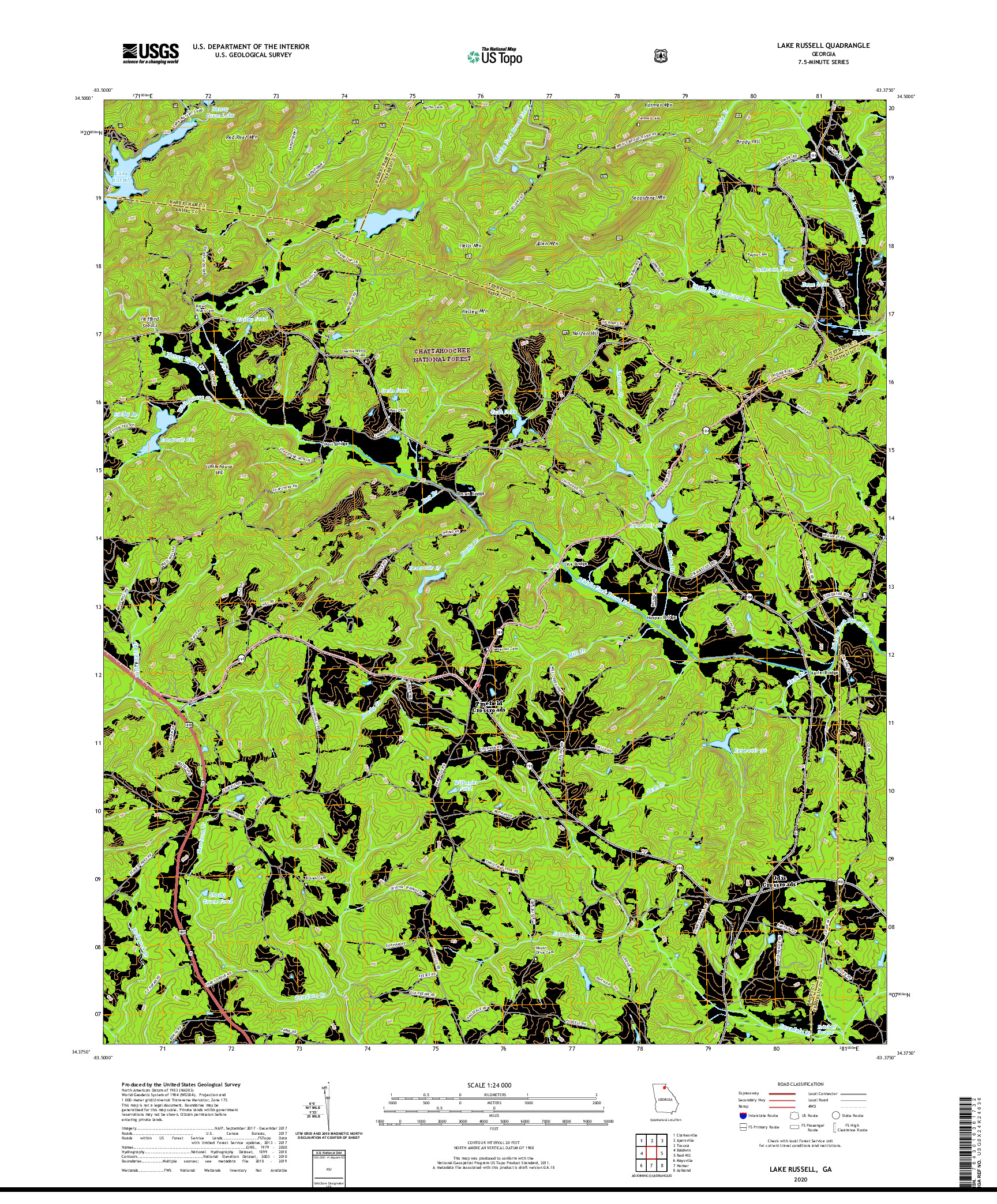 USGS US TOPO 7.5-MINUTE MAP FOR LAKE RUSSELL, GA 2020