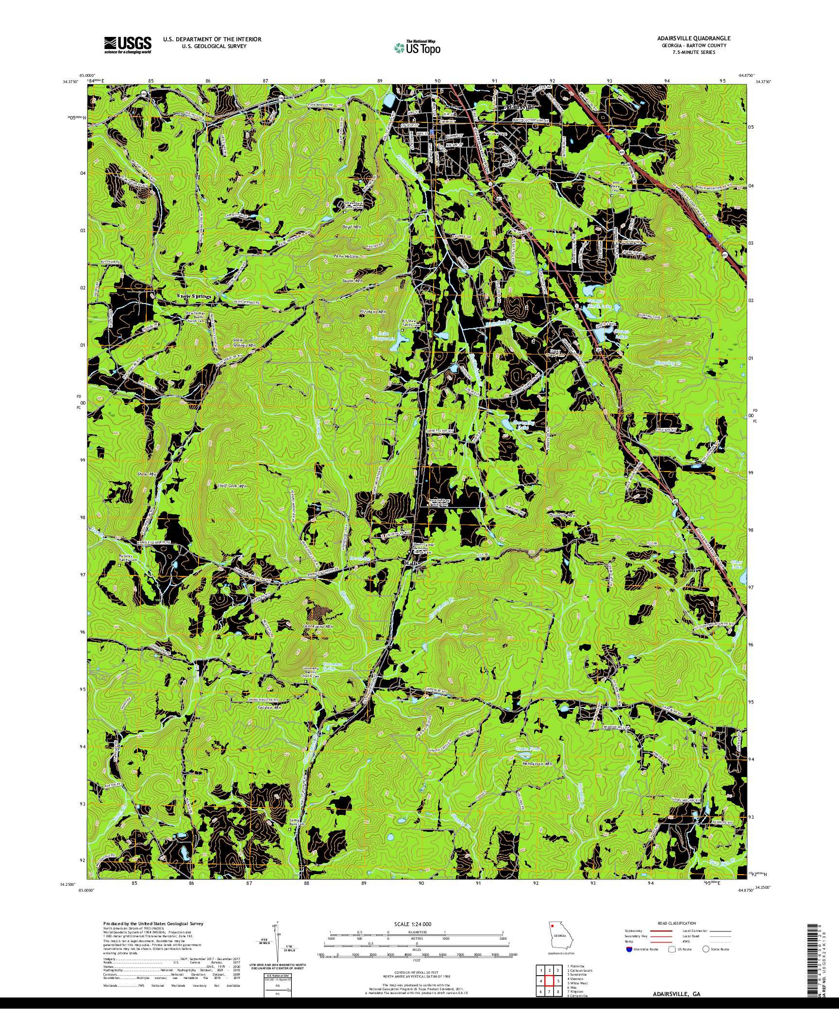 USGS US TOPO 7.5-MINUTE MAP FOR ADAIRSVILLE, GA 2020