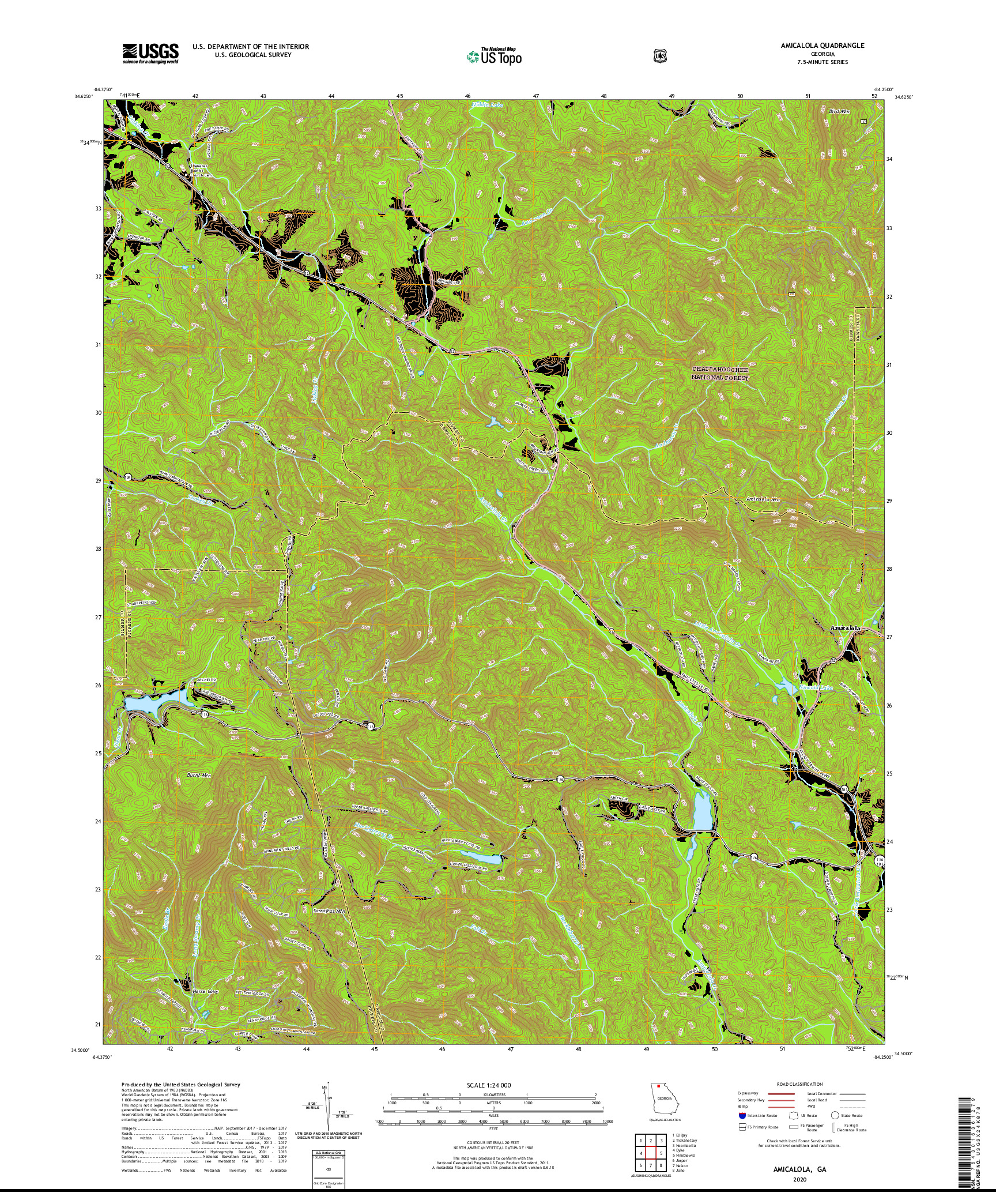 USGS US TOPO 7.5-MINUTE MAP FOR AMICALOLA, GA 2020