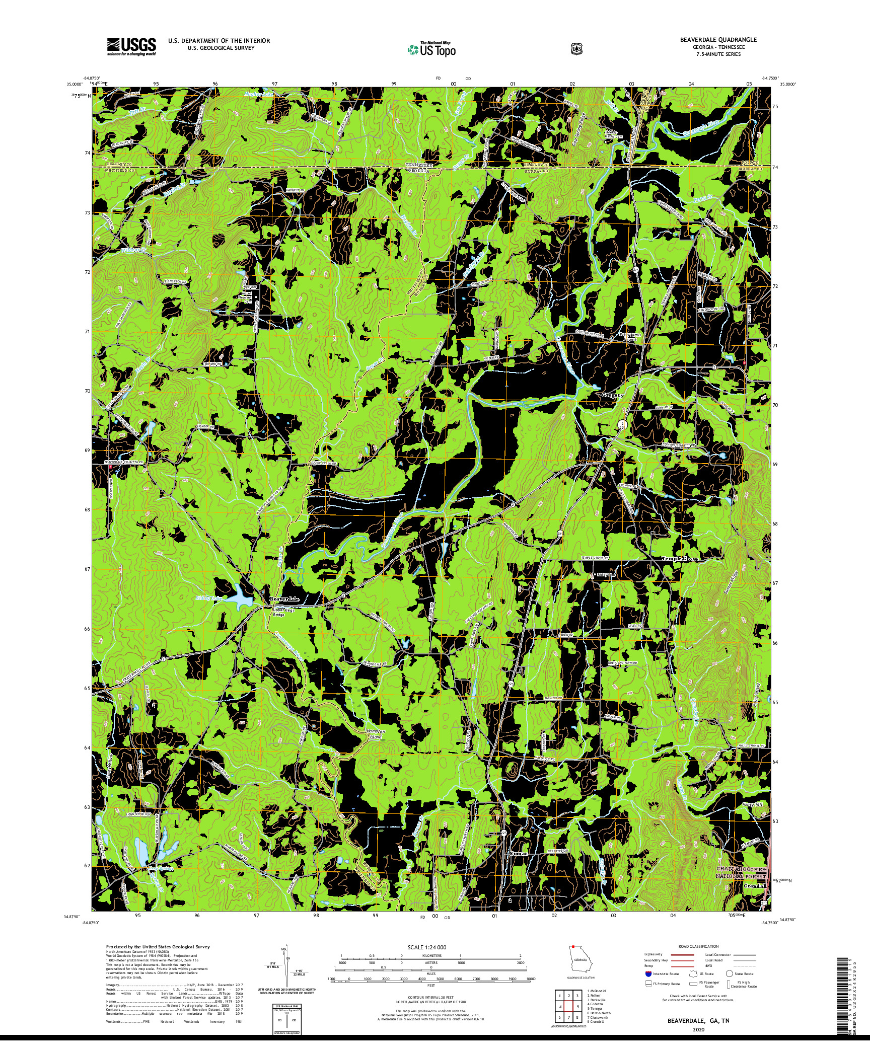 USGS US TOPO 7.5-MINUTE MAP FOR BEAVERDALE, GA,TN 2020