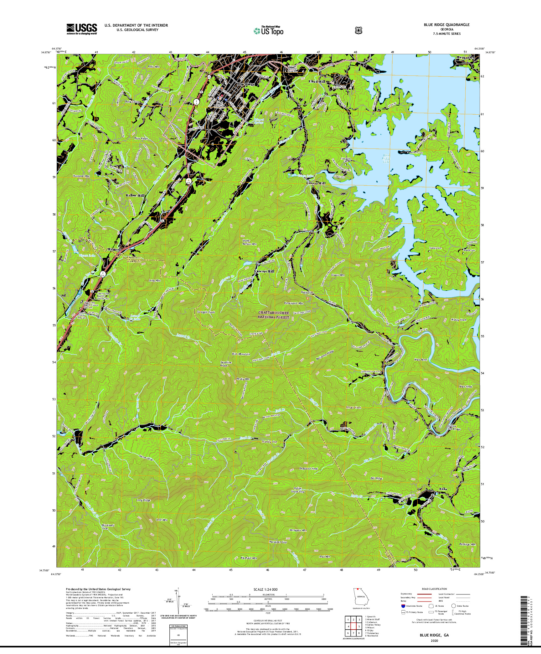USGS US TOPO 7.5-MINUTE MAP FOR BLUE RIDGE, GA 2020